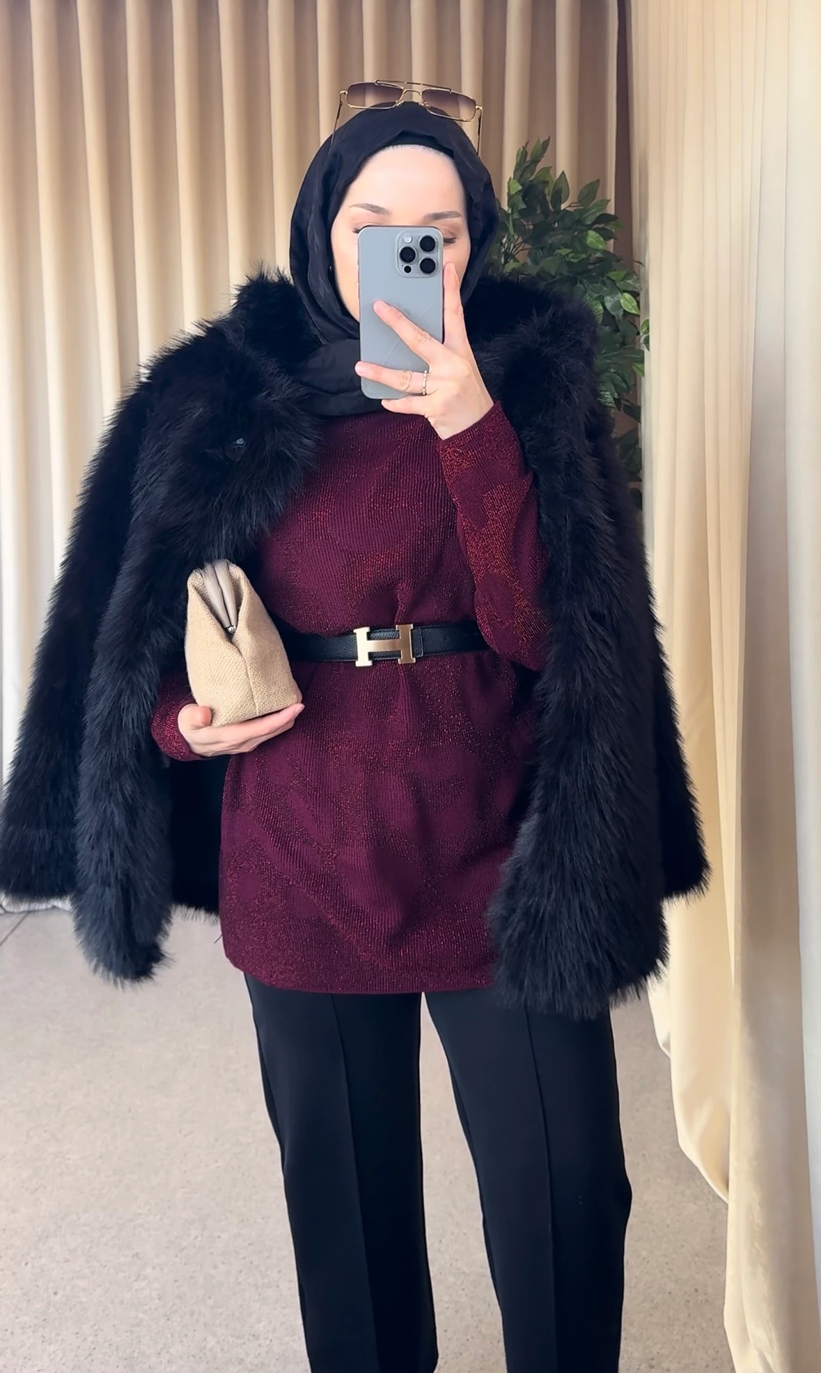 Leopar Desen Simli Kazak - Bordo