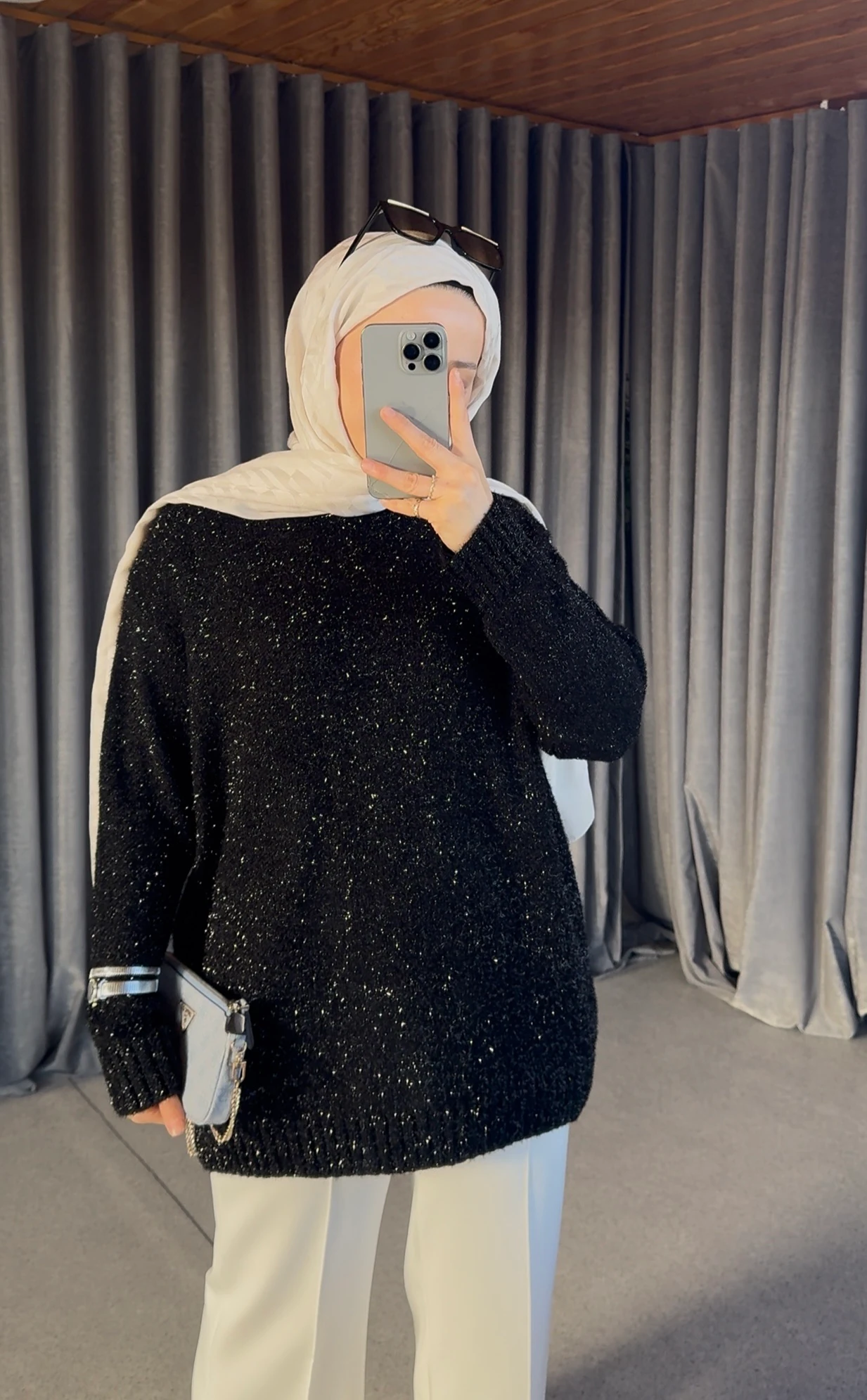 Simli Triko Kazak - Siyah