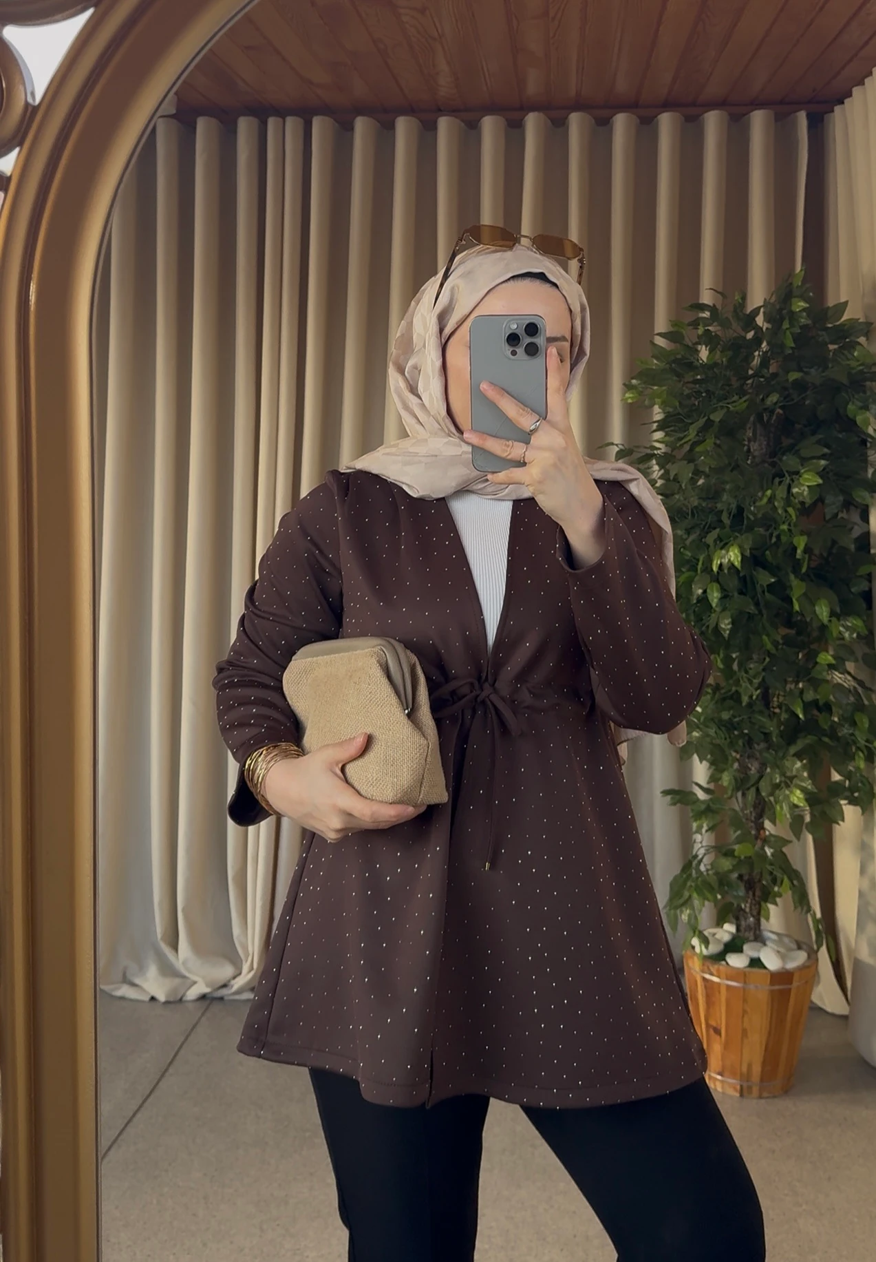 Scuba Taşlı Kap - Kahve 