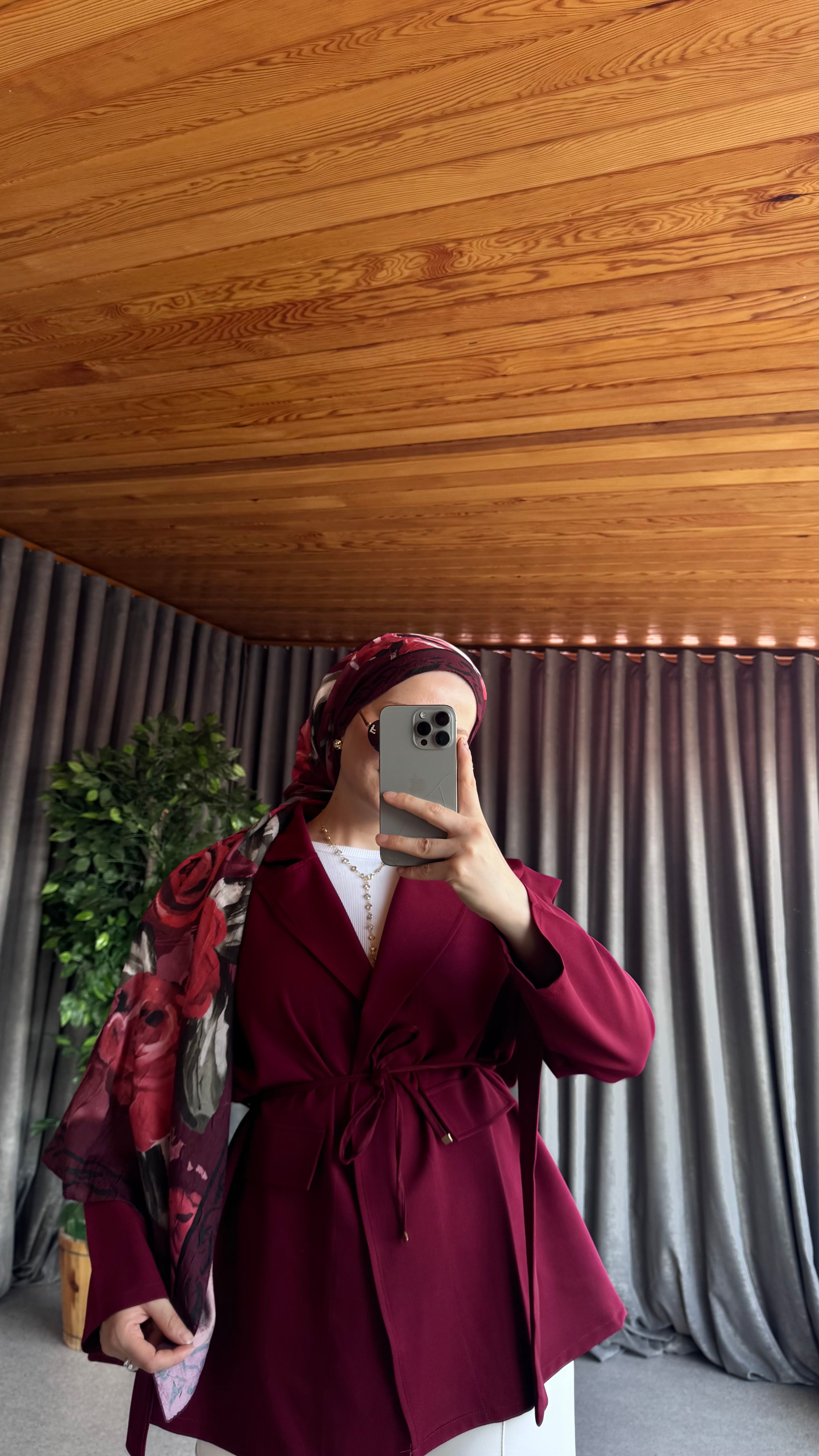 Belden Bağlamalı Blazer Ceket - Bordo