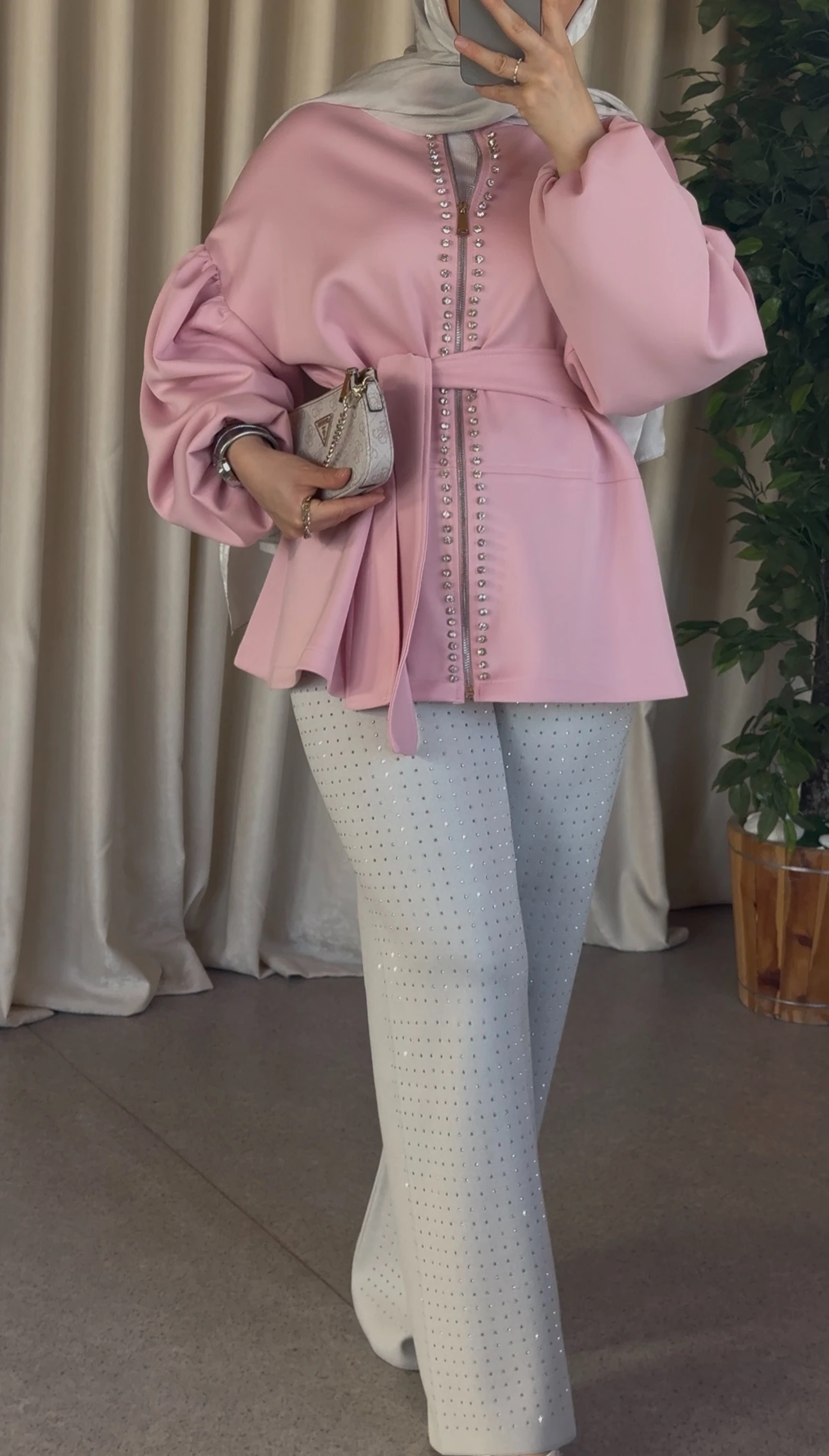 Lilya Triko Taşlı Pantolon - Gri