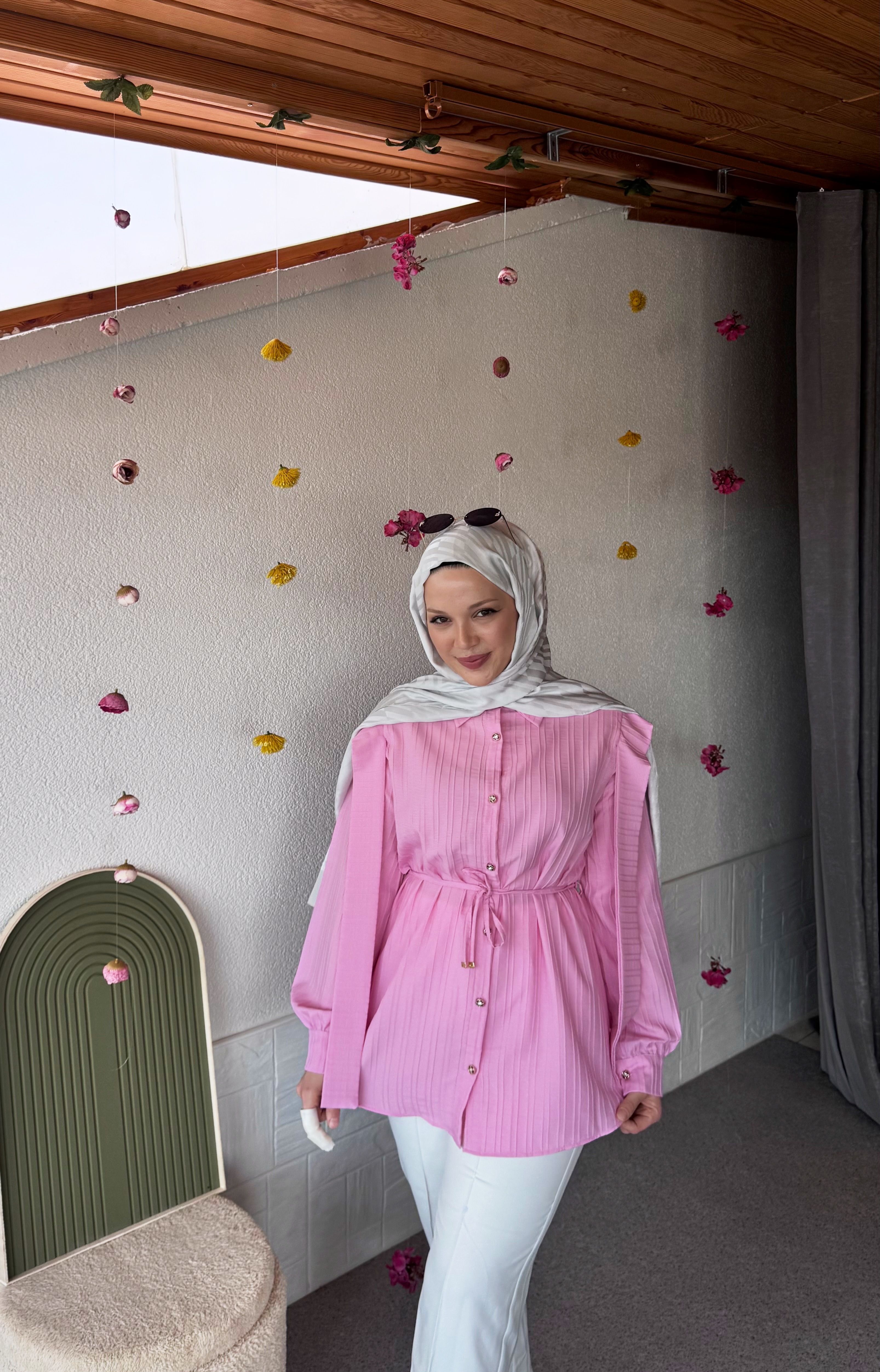 Omuz Detaylı Gömlek - Pembe