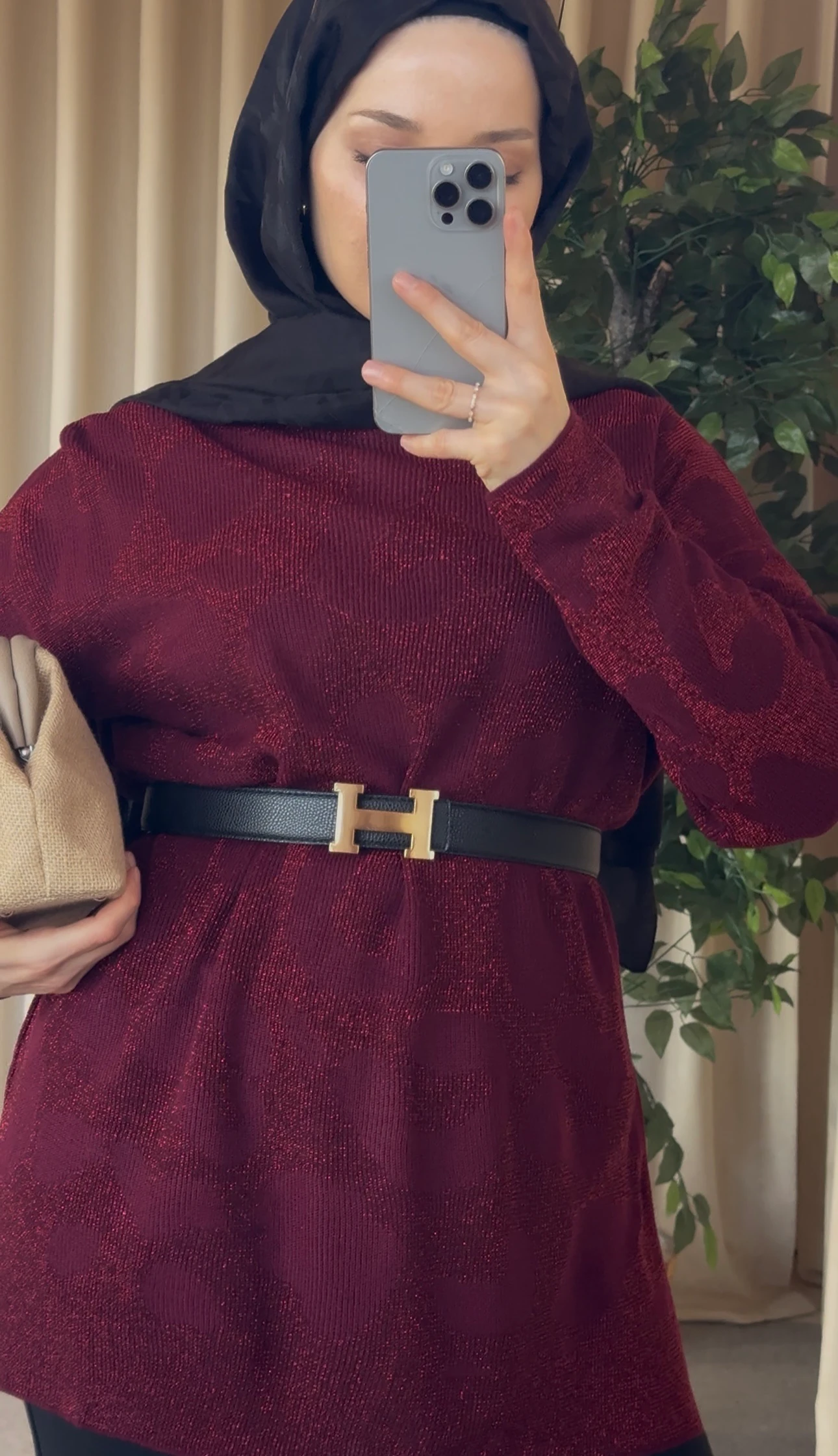 Leopar Desen Simli Kazak - Bordo