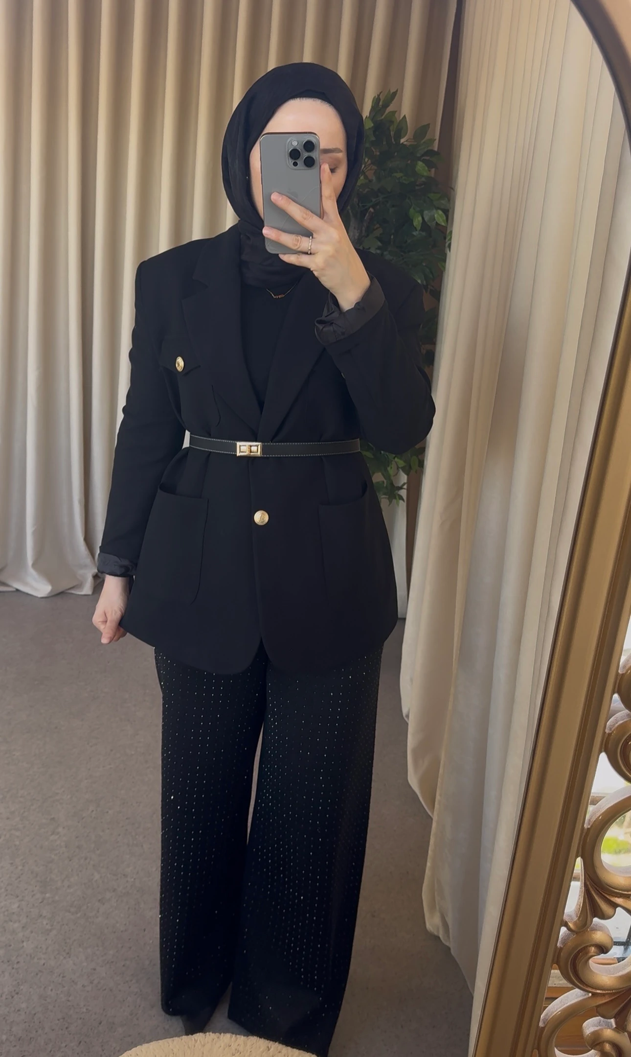 Lilya Taşlı Triko Pantolon - Siyah 