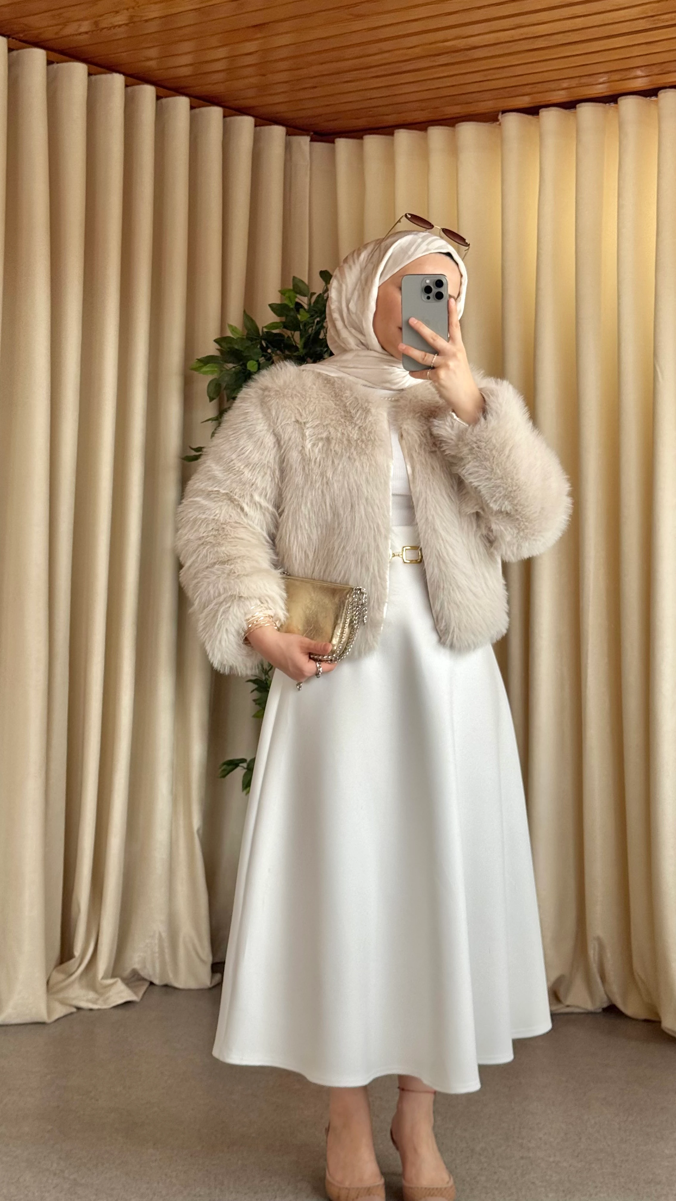 Gloria Premium Kısa Kürk - Taş 