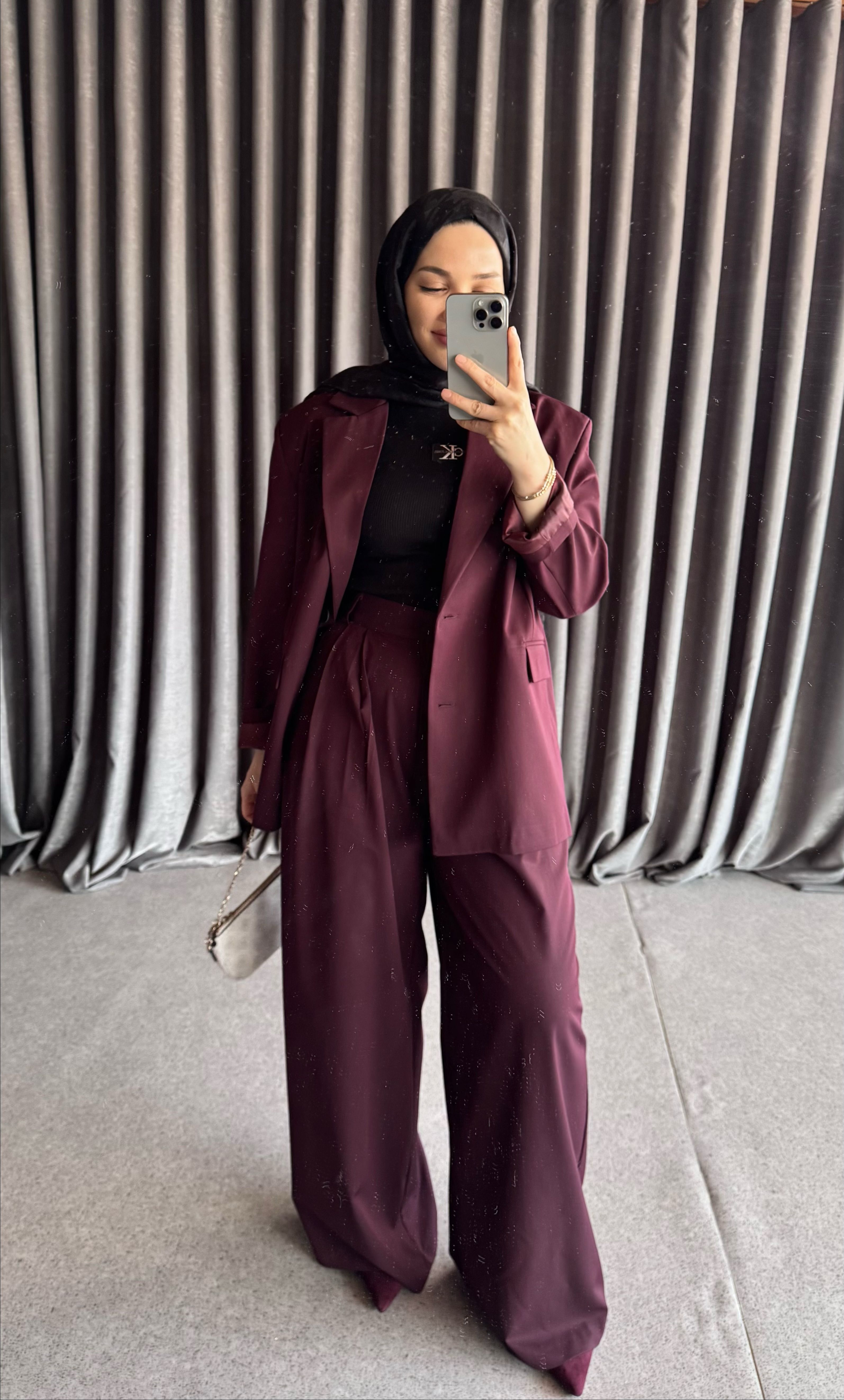 Mia Oversize Mürdüm Blazer Takım