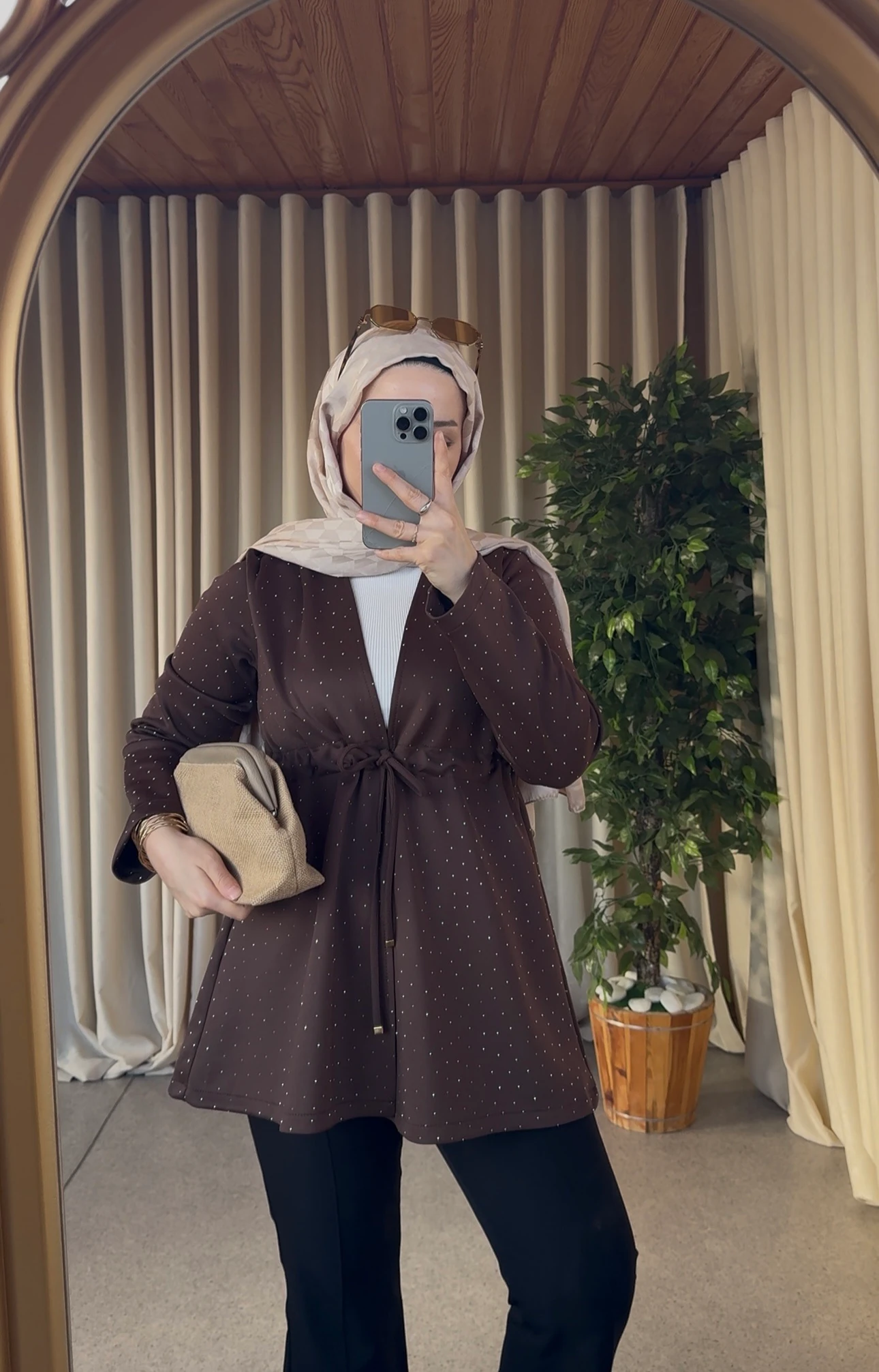 Scuba Taşlı Kap - Kahve 