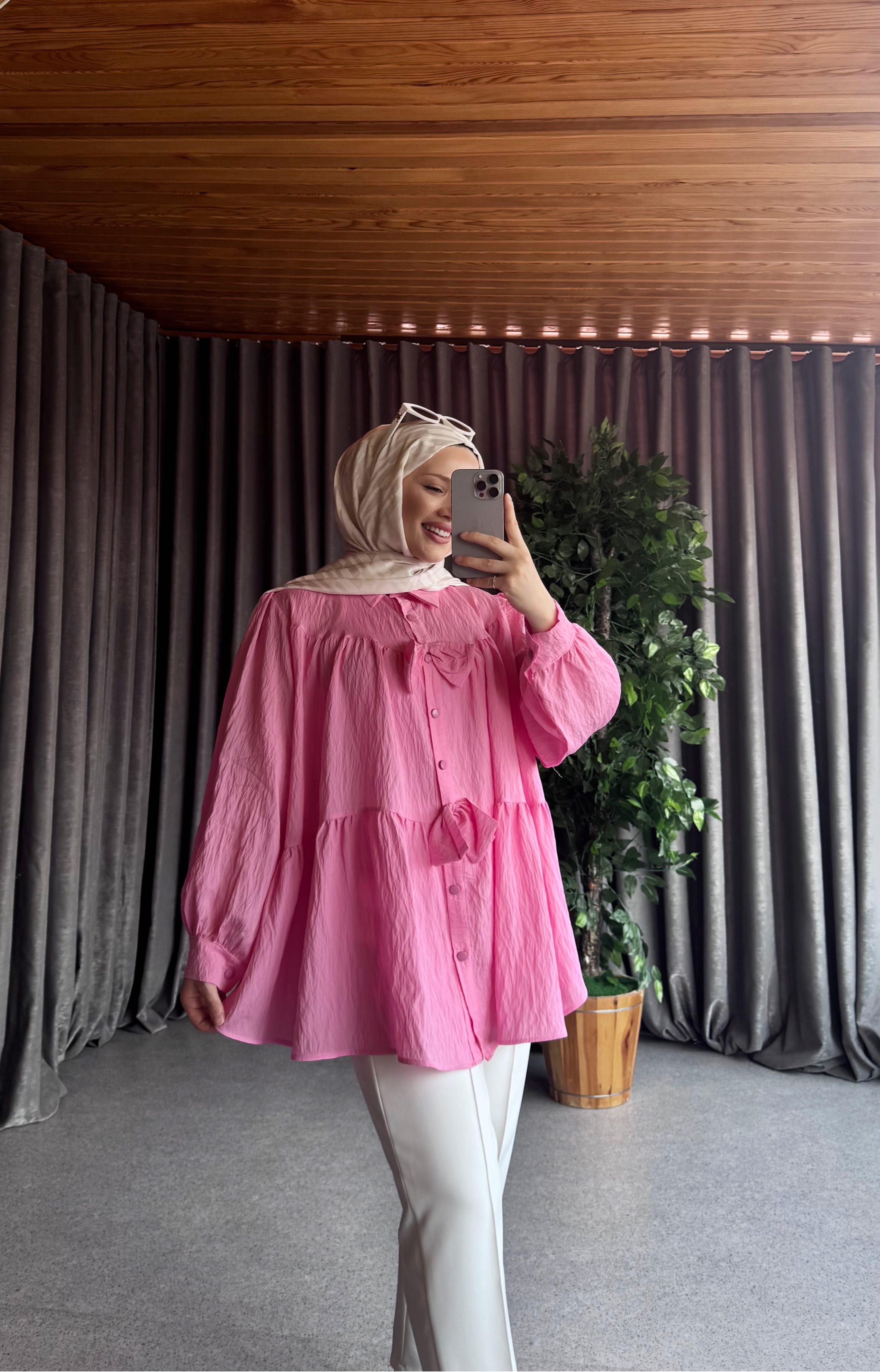 Fiyonk Detaylı Gömlek - Pembe