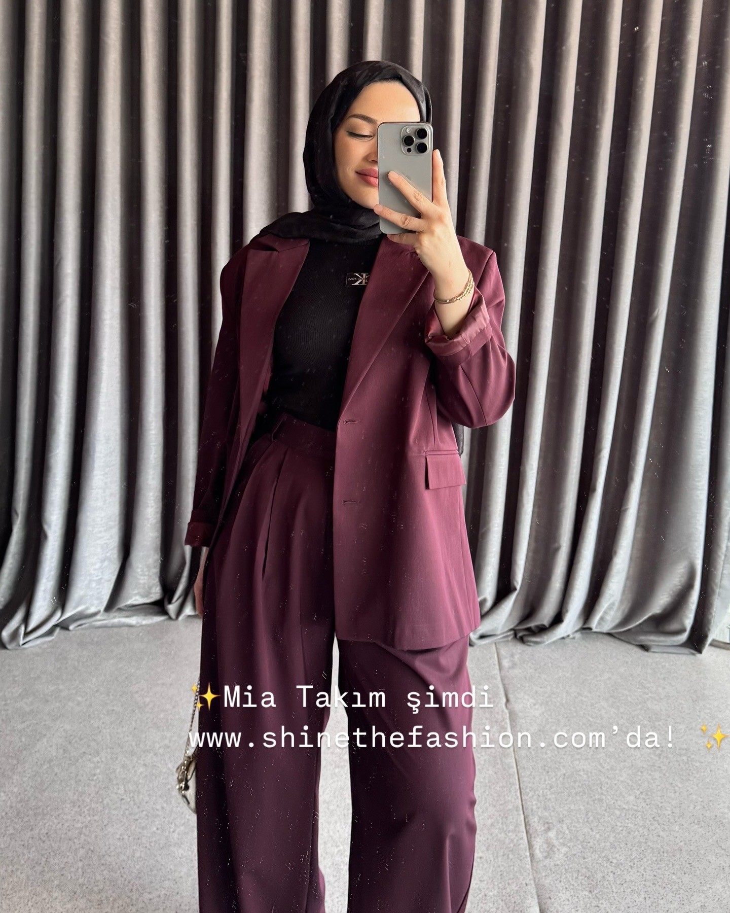 Mia Oversize Mürdüm Blazer Takım