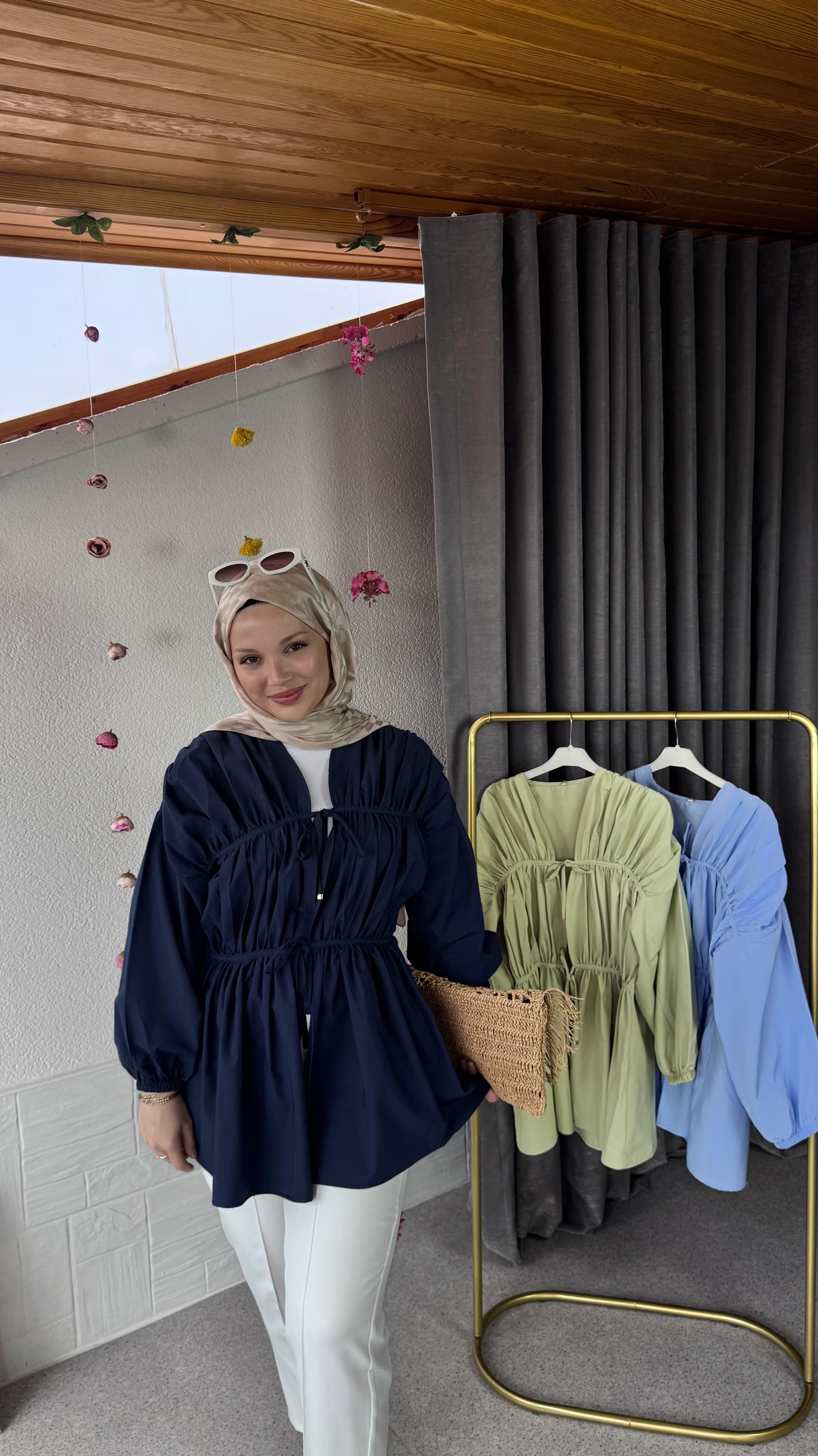 Önü Büzgülü Gömlek- Lacivert 