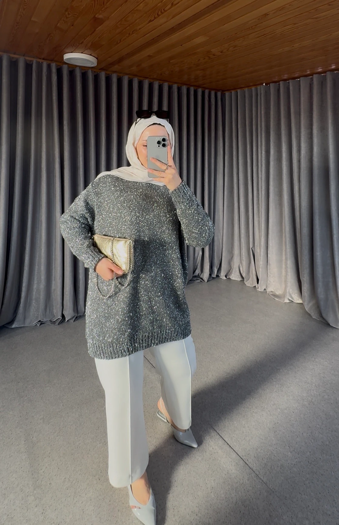 Simli Triko Kazak - Gri