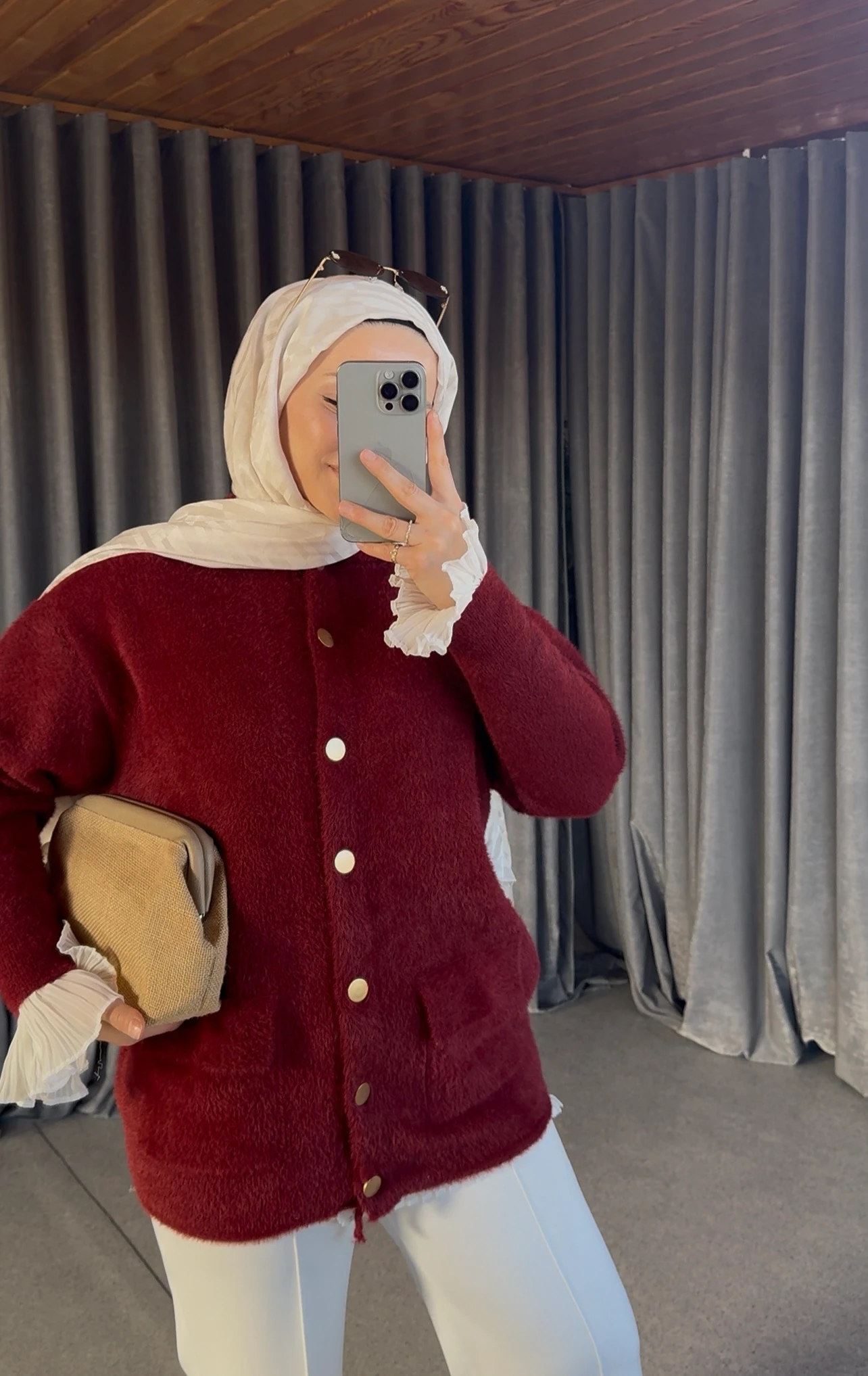 Angora Kapüşonlu Premium Hırka - Bordo