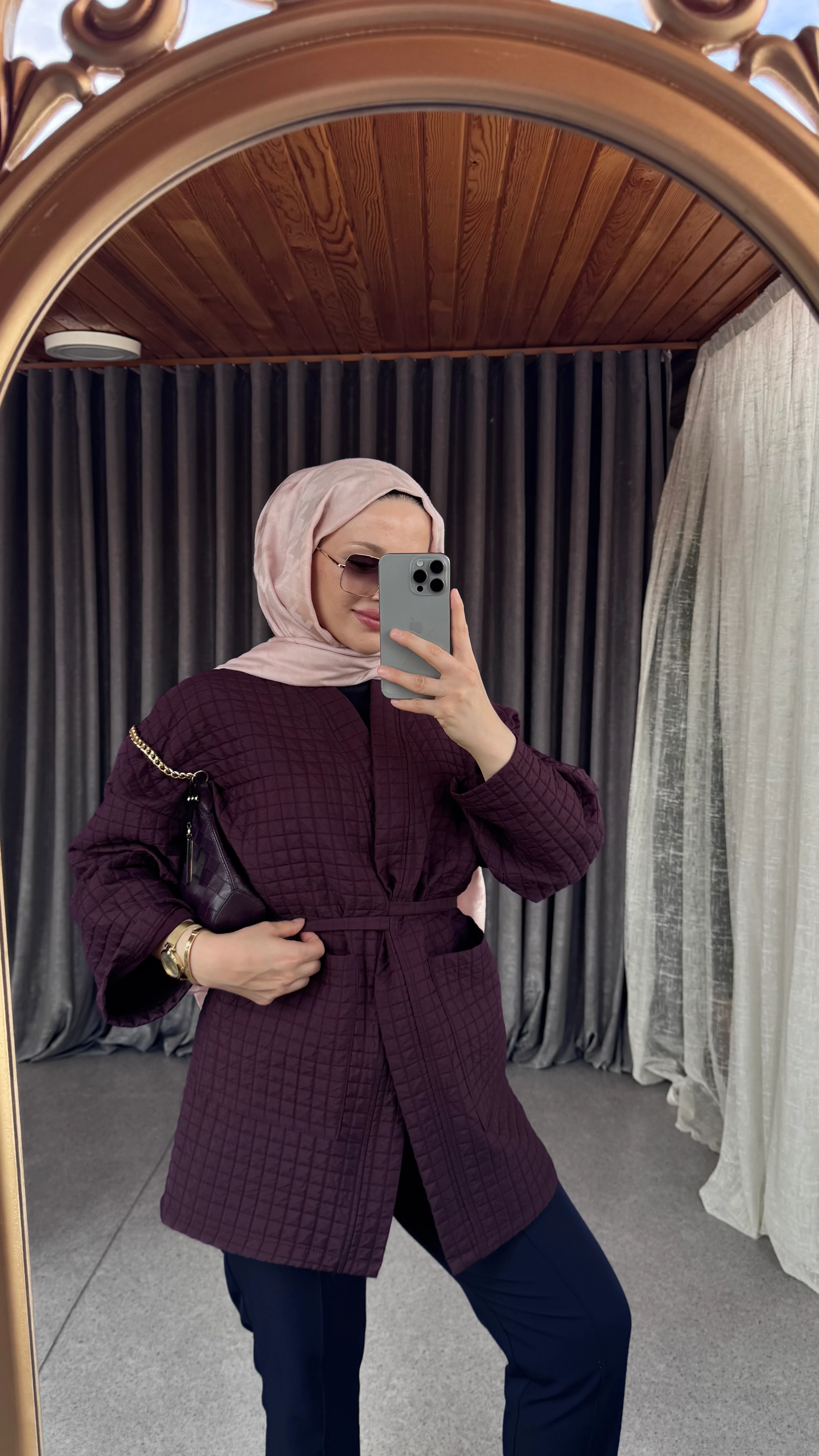 Kapitone Petek Ceket - Mürdüm