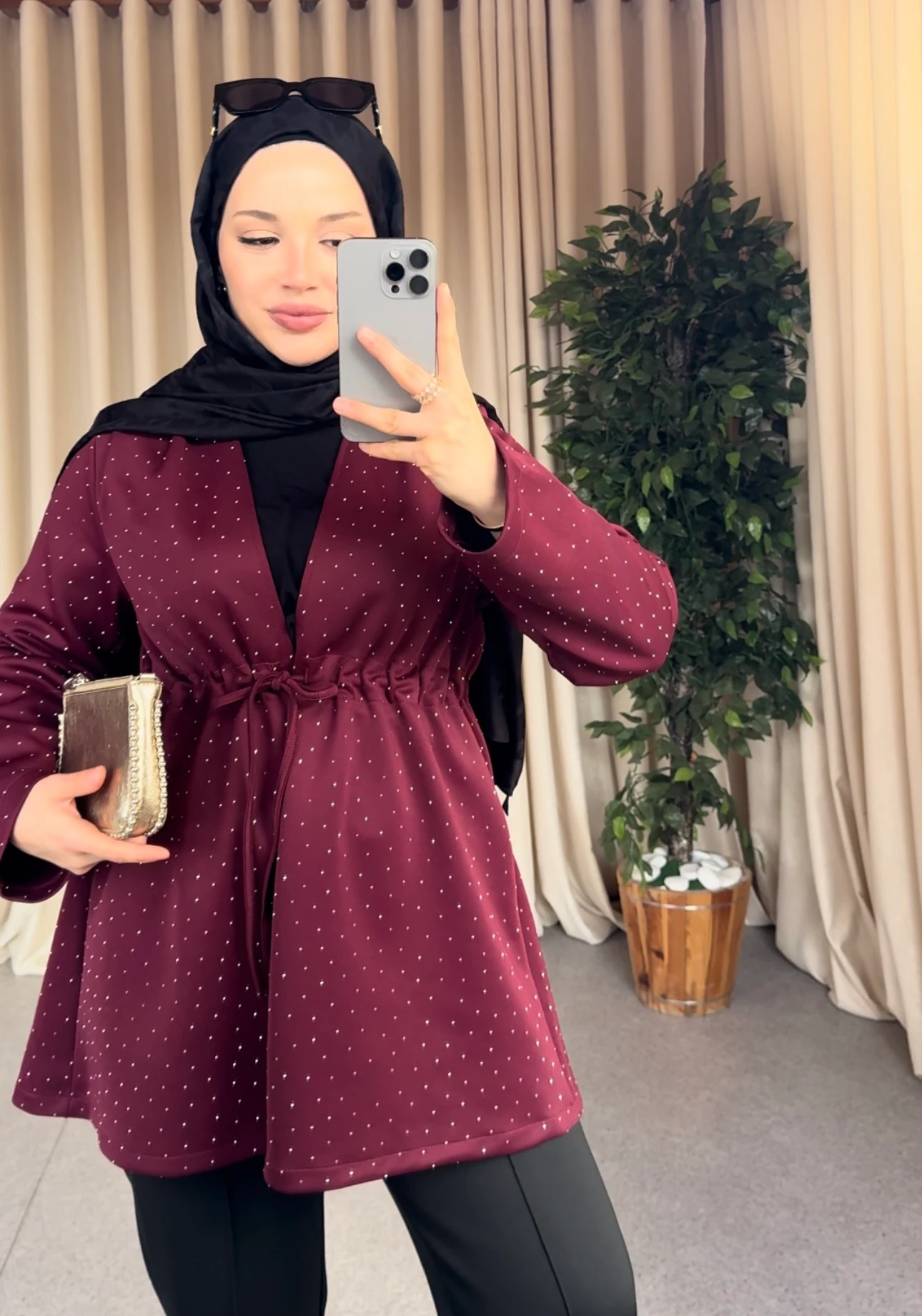 Scuba Taşlı Kap - Bordo 