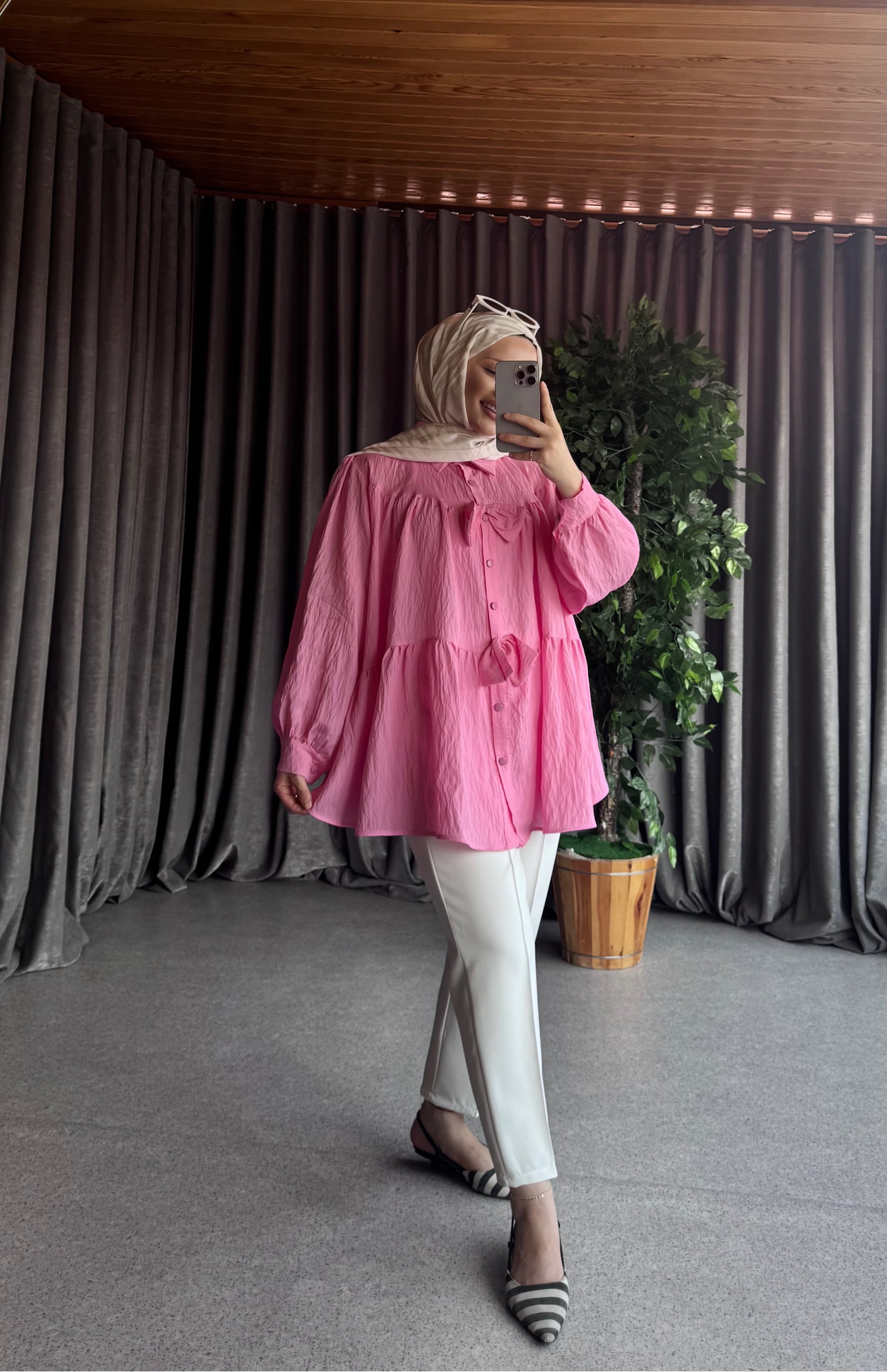 Fiyonk Detaylı Gömlek - Pembe