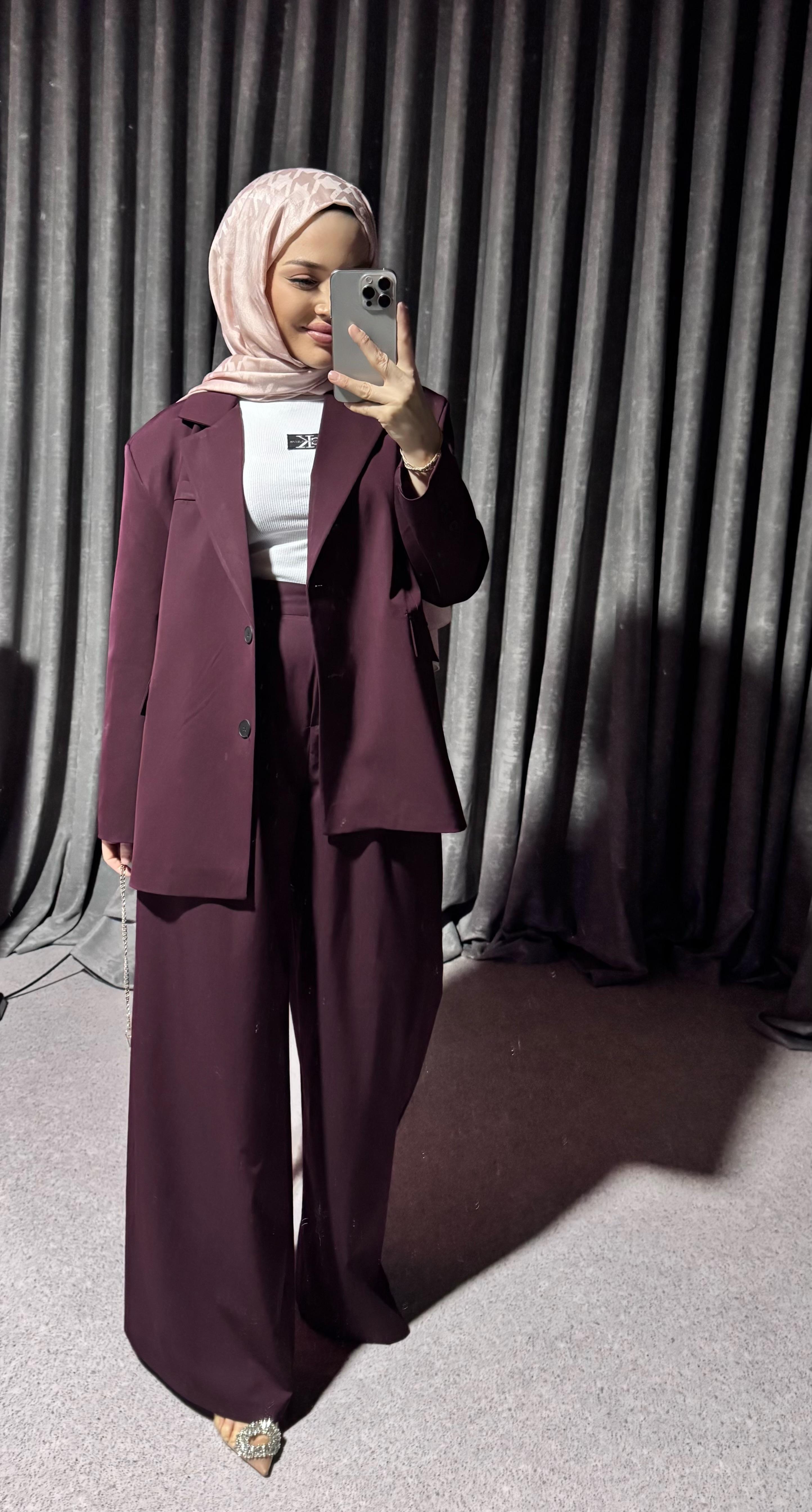 Mia Oversize Mürdüm Blazer Takım