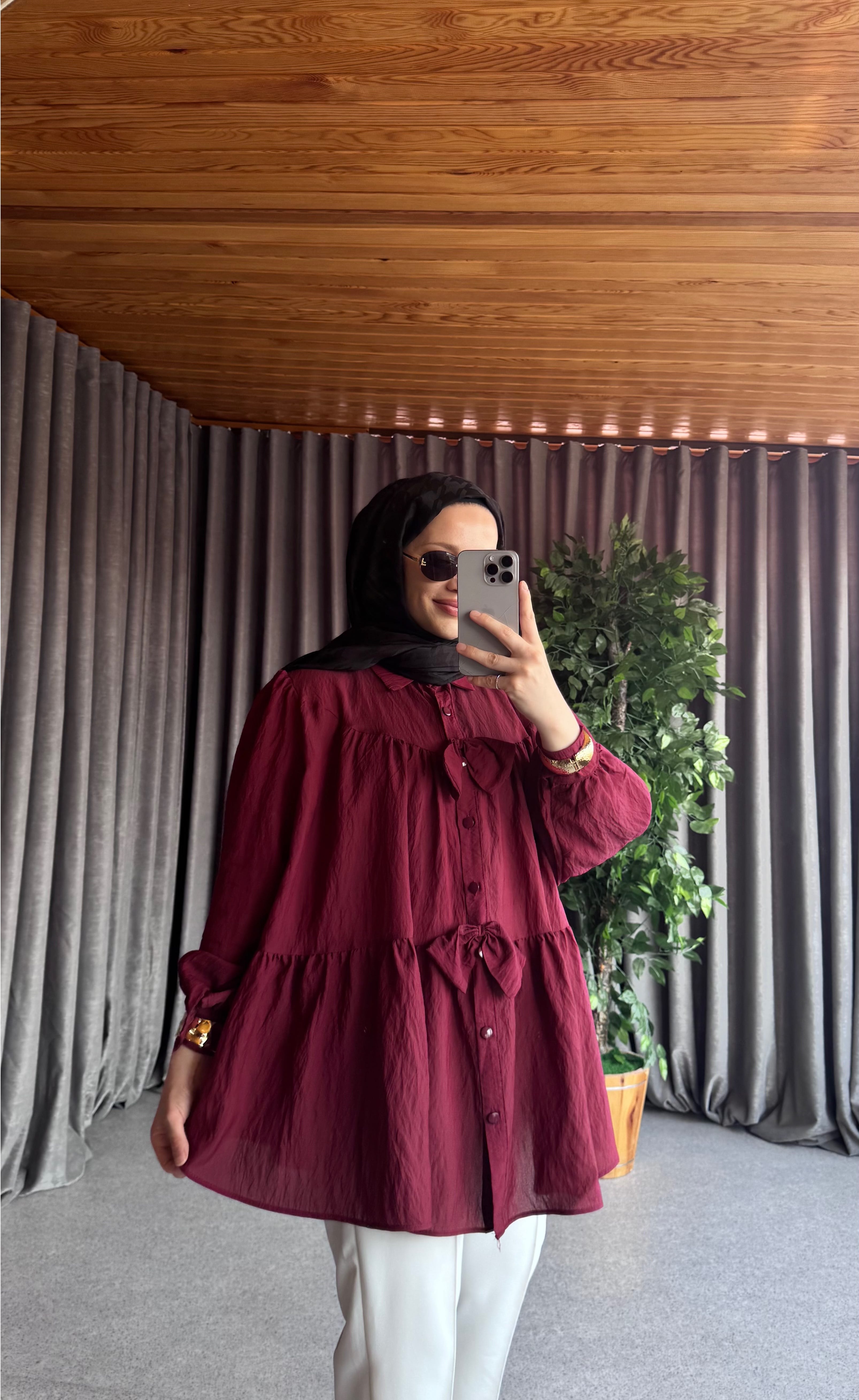 Fiyonk Detaylı Gömlek - Bordo