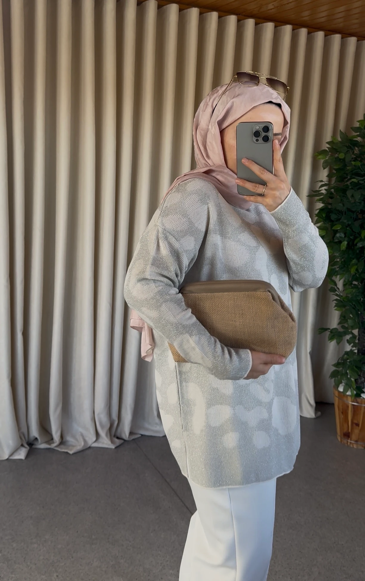 Leopar Desen Simli Kazak - Ekru