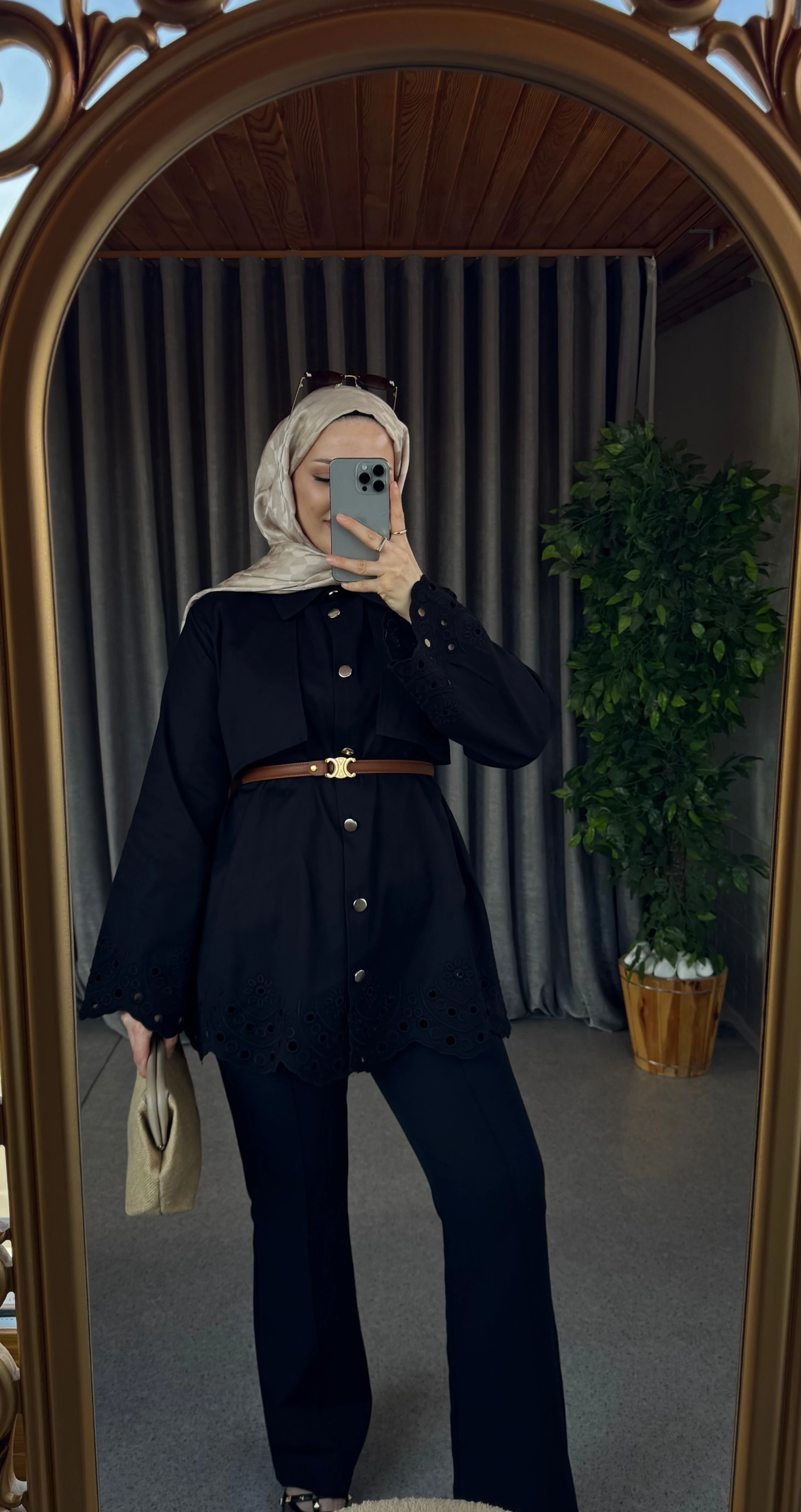 Fisto Detaylı Trenç Gömlek - Siyah 