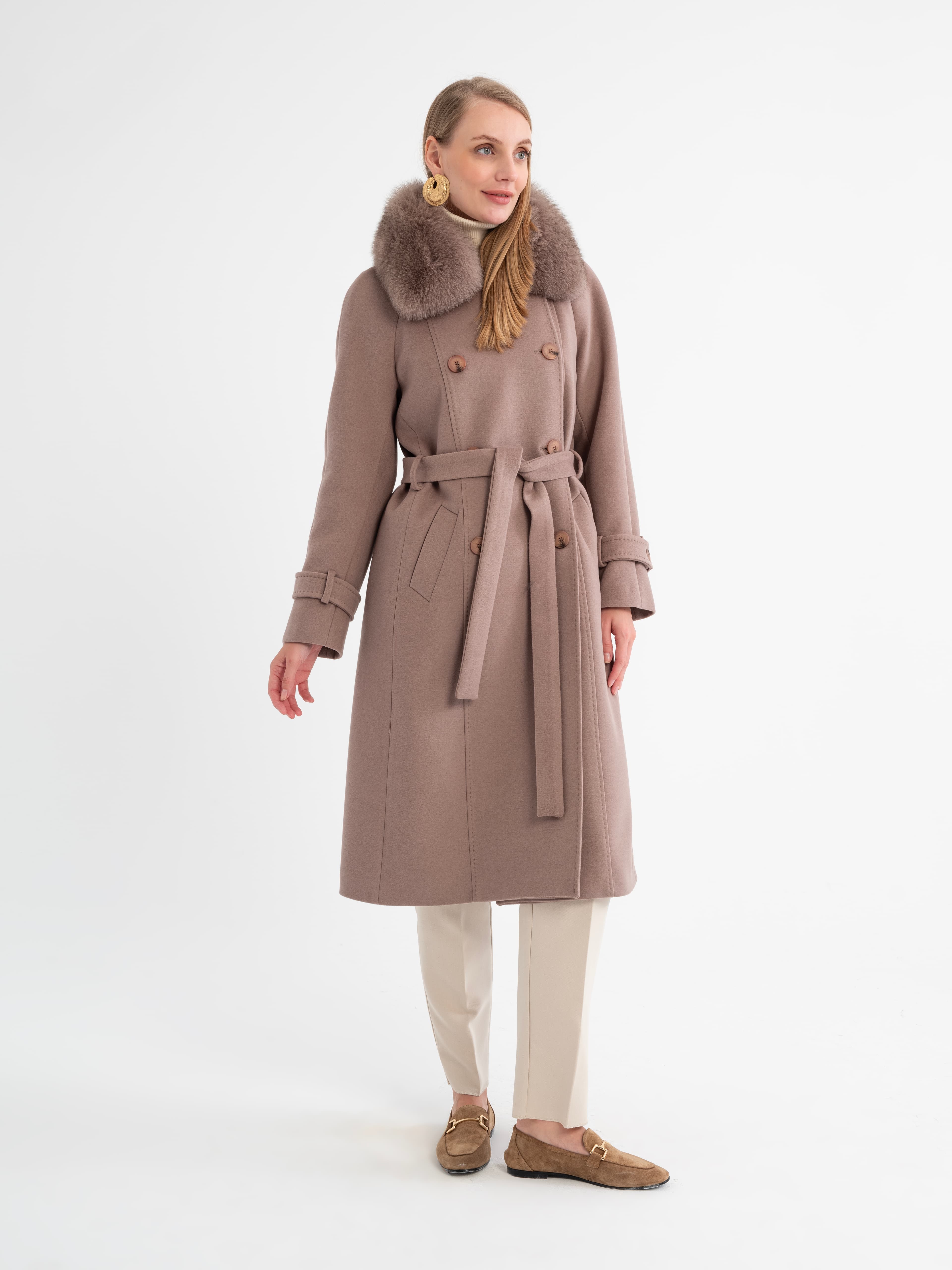Raglan Sleeve Fox Fur Double-Breasted Women’s Coat 2321