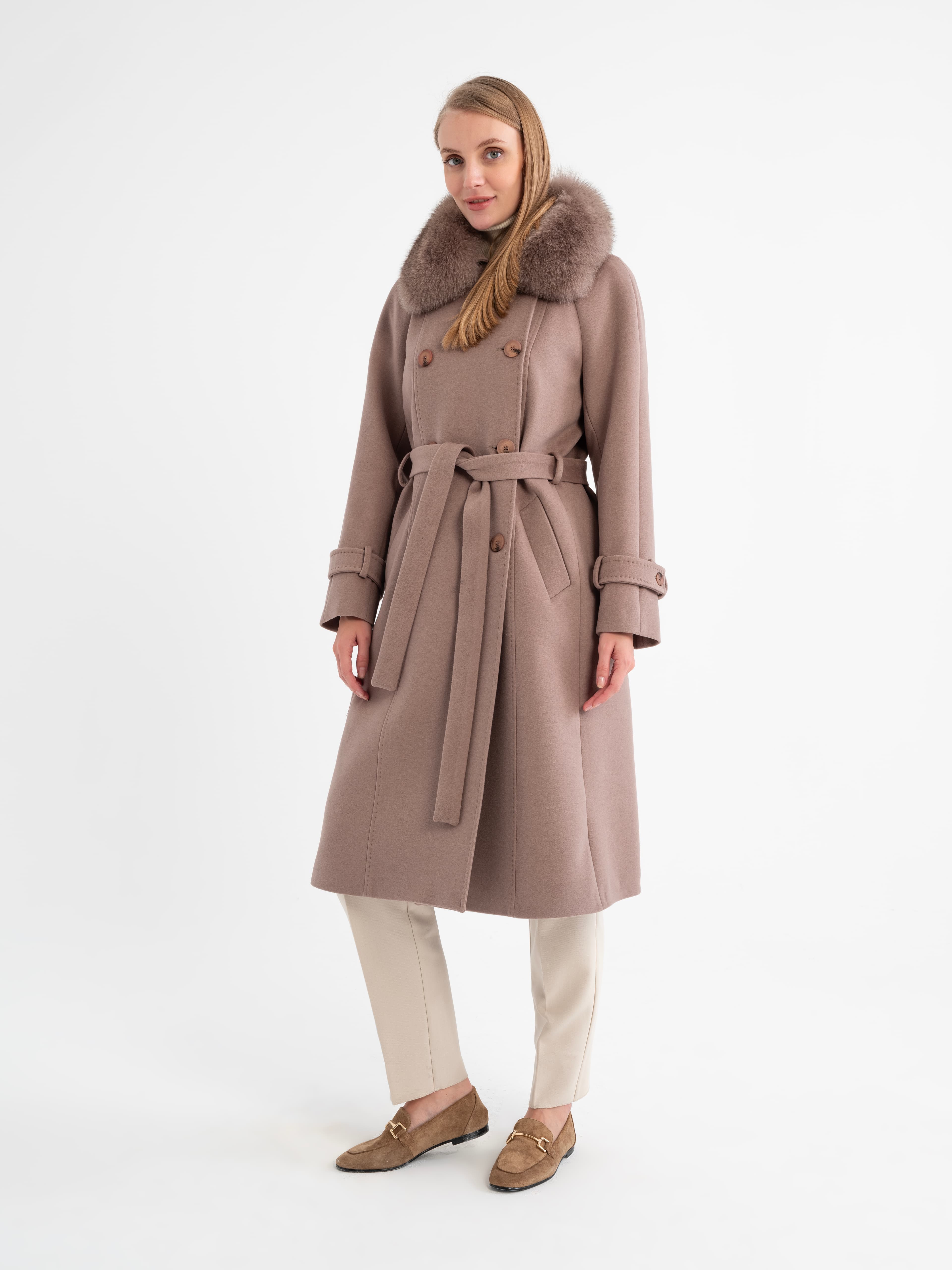 Raglan Sleeve Fox Fur Double-Breasted Women’s Coat 2321