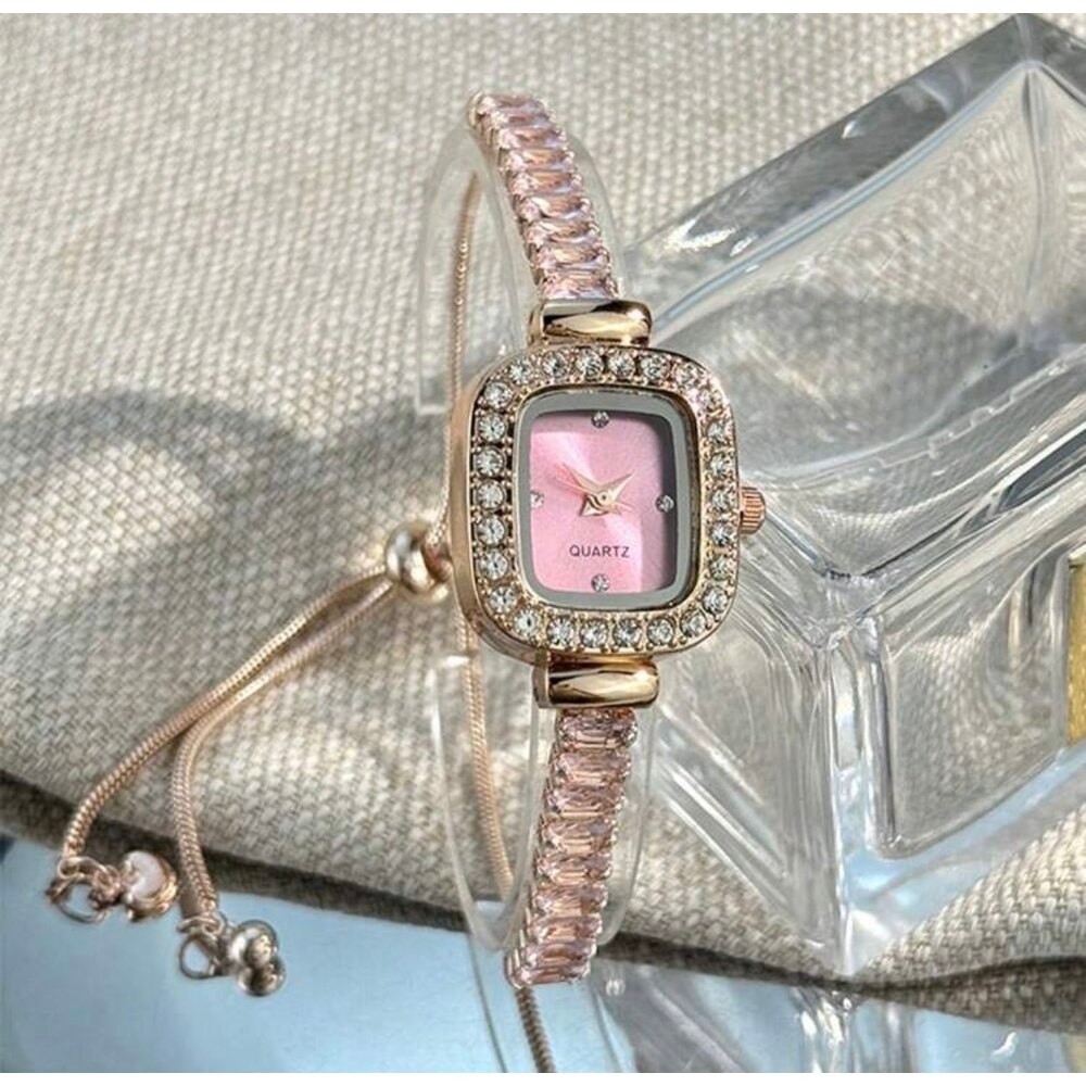Zirkon taşlı saat (PEMBE)