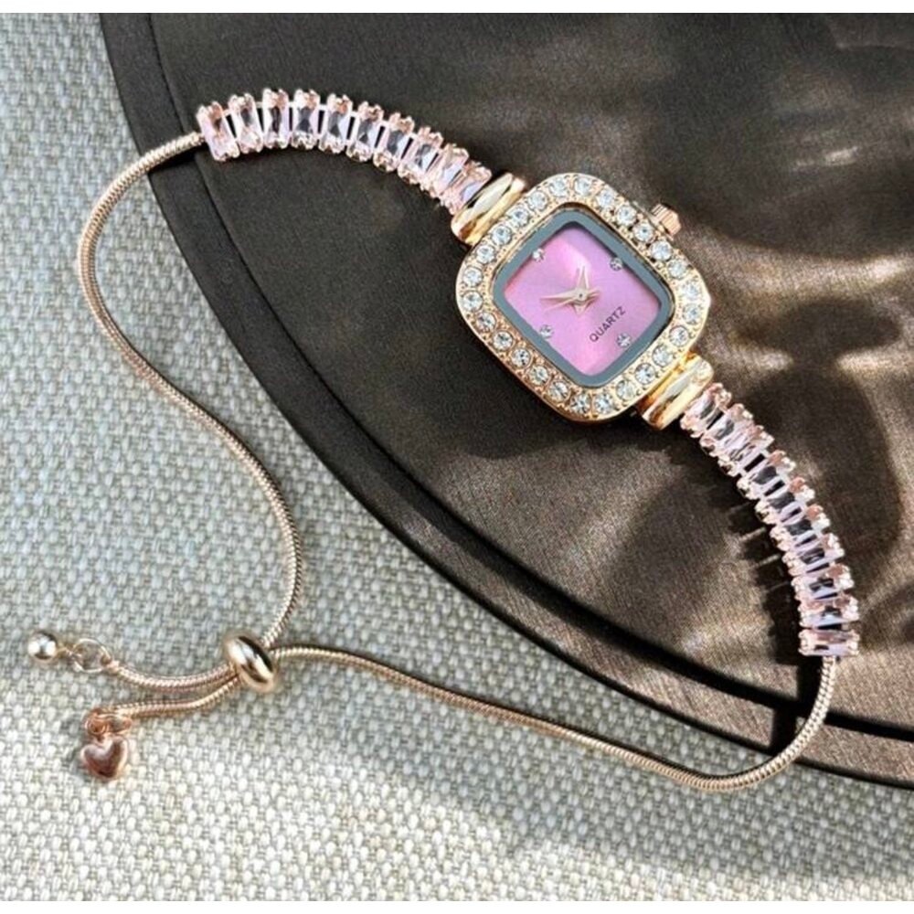 Zirkon taşlı saat (PEMBE)