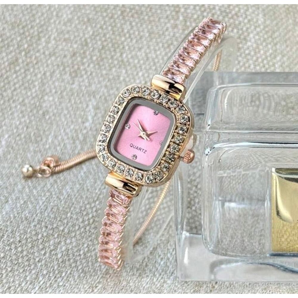 Zirkon taşlı saat (PEMBE)