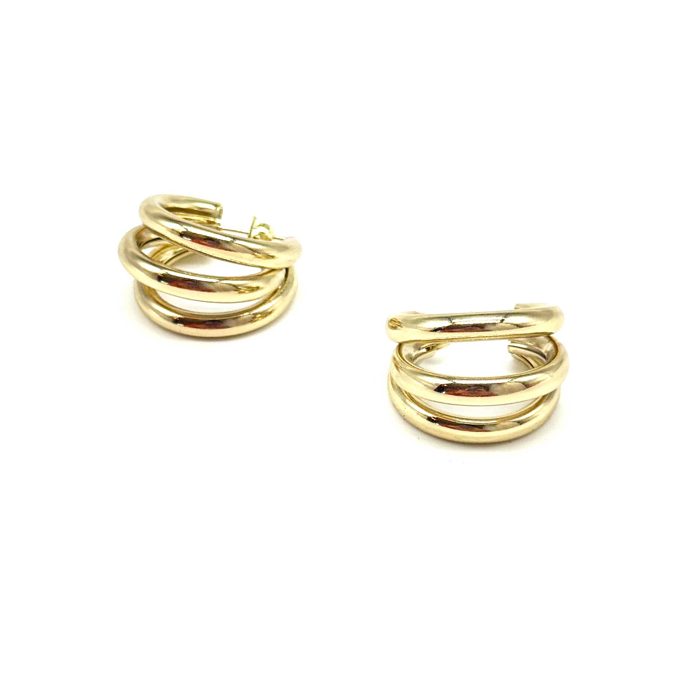 Üçlü Görünümlü Çelik Gold Küpe