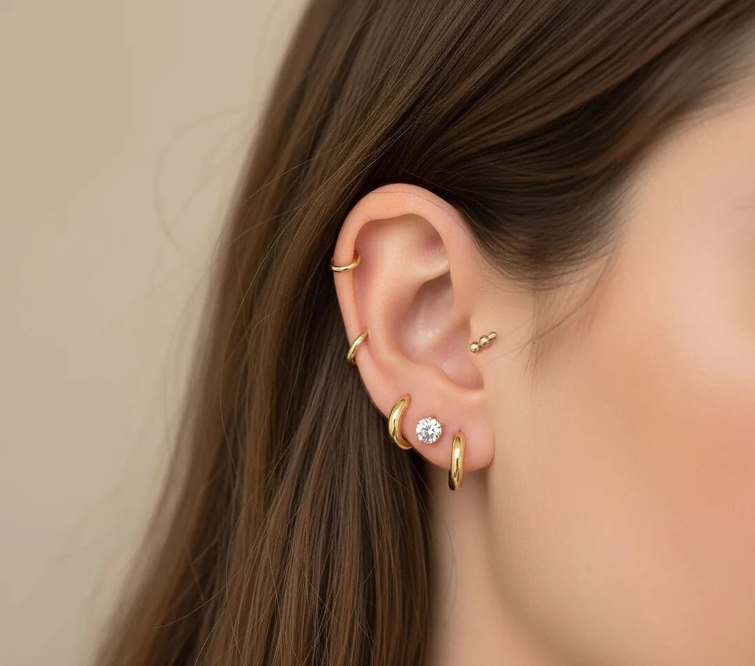 Mini Halka Gold Küpe – İkinci Delik & Tragus İçin Uygun