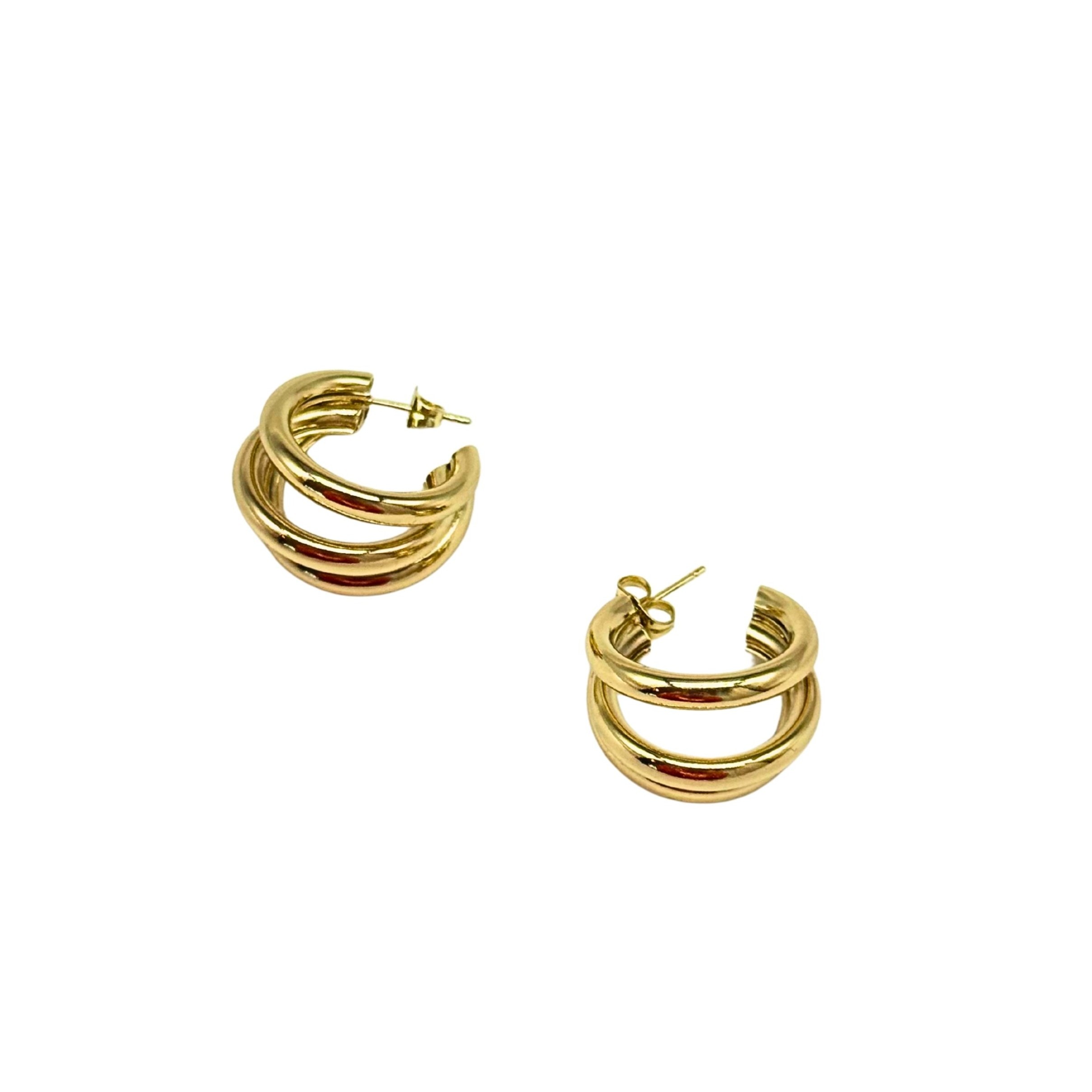 Üçlü Görünümlü Çelik Gold Küpe