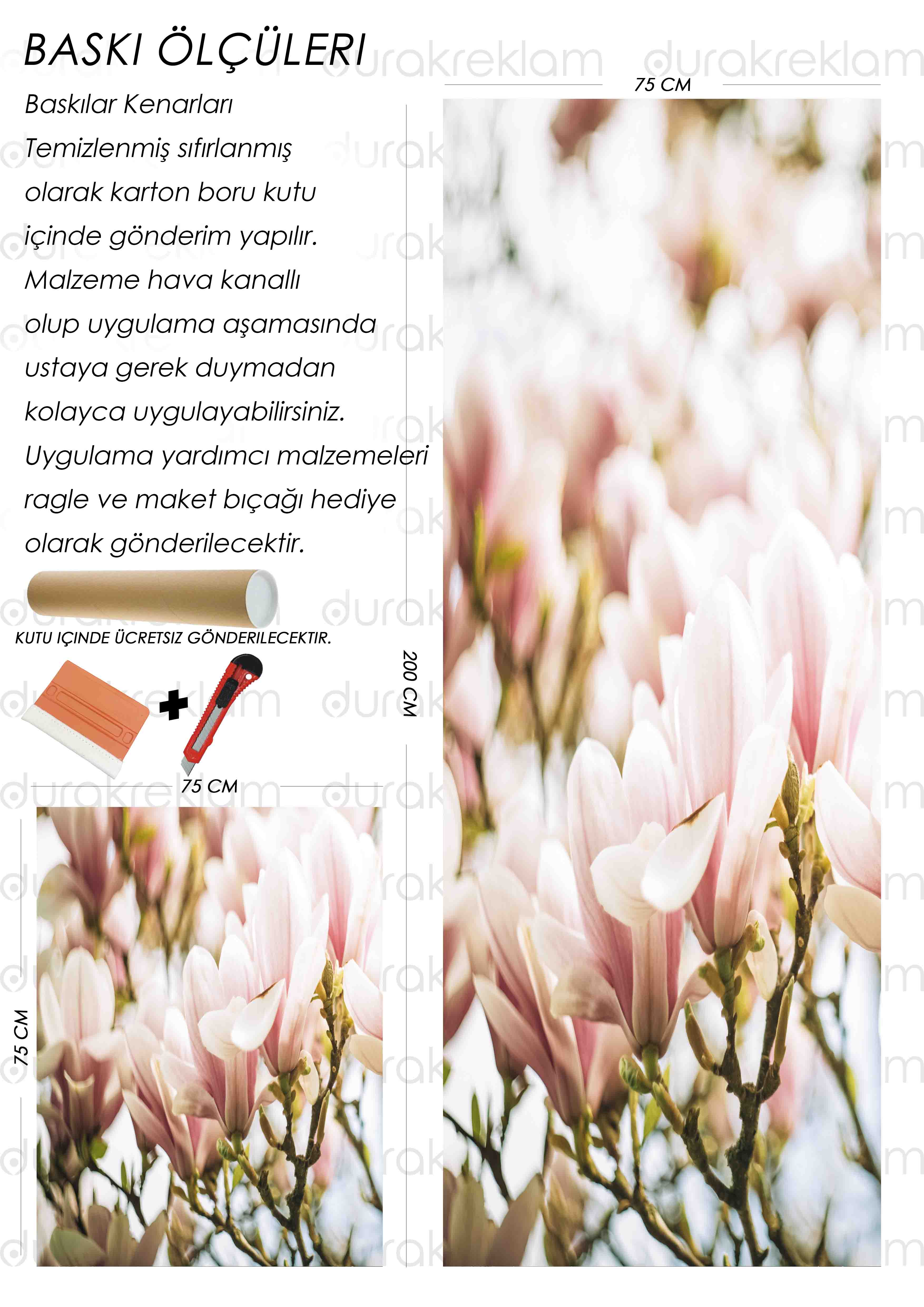 Çiçek Desenli Folyo Baskı Kaplama