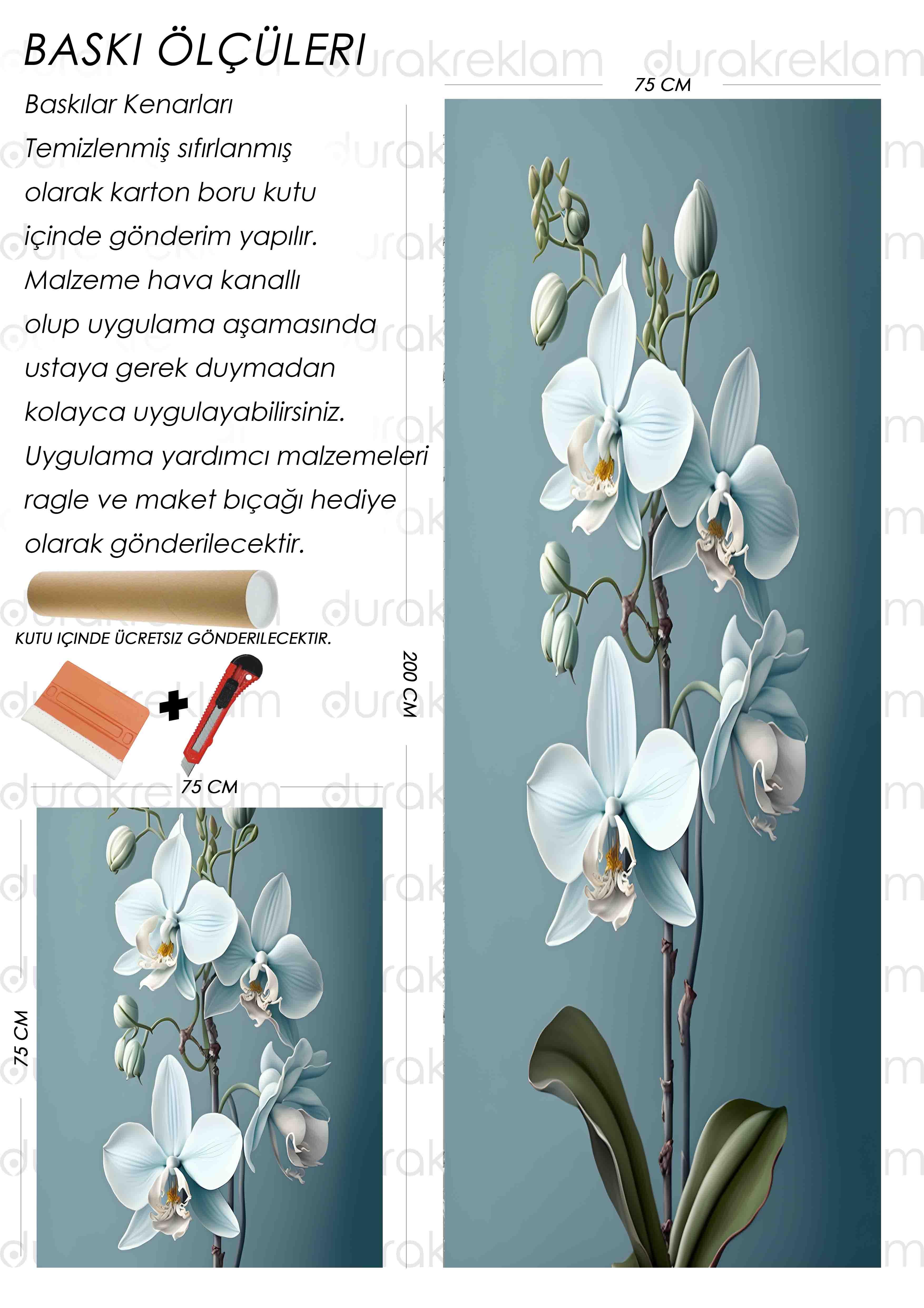 Orkide çiçeği desenli folyo baskı kaplama 