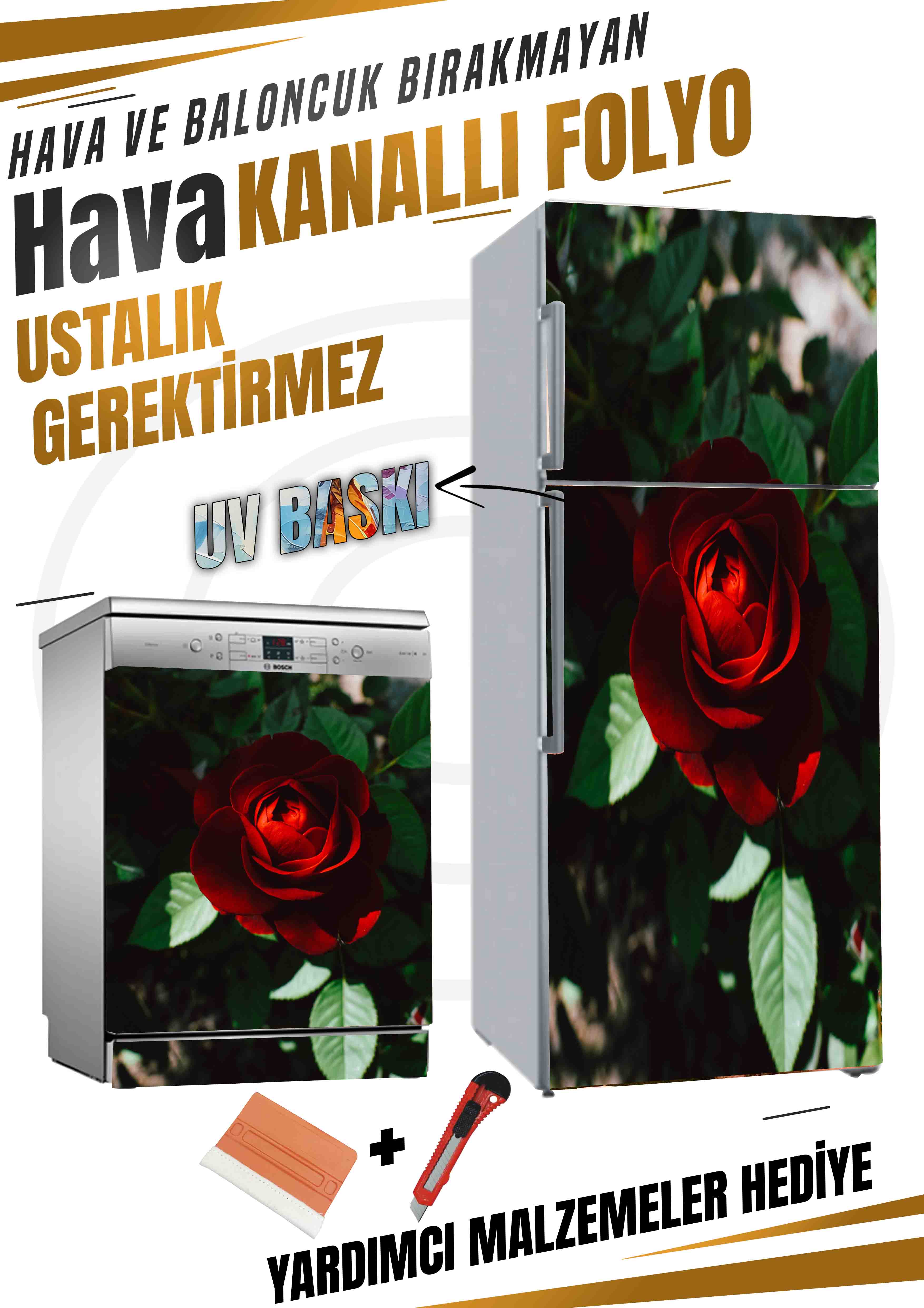 Gül Desenli Folyo Baskı