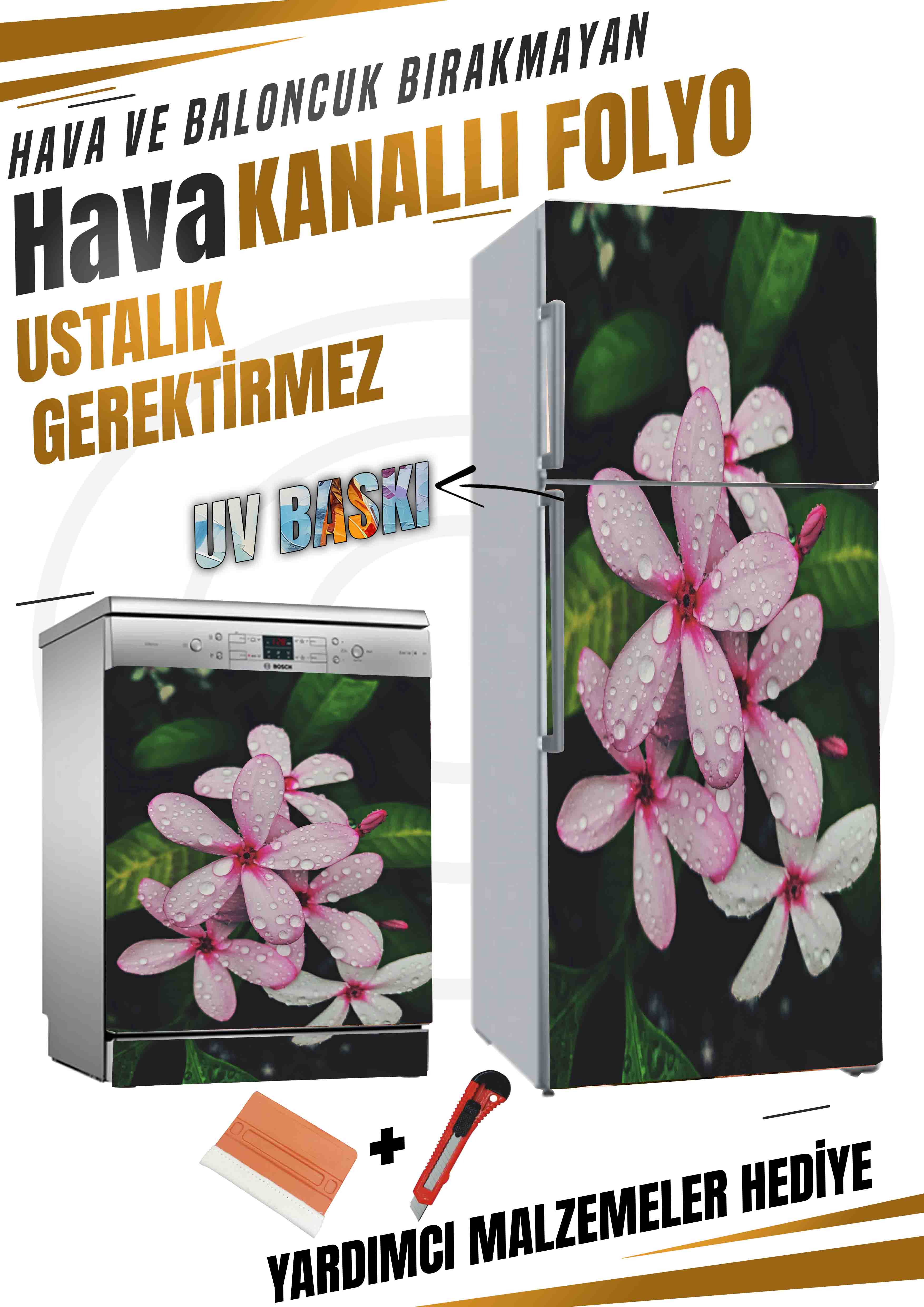 Çiçek Desenli Folyo Baskı Kaplama