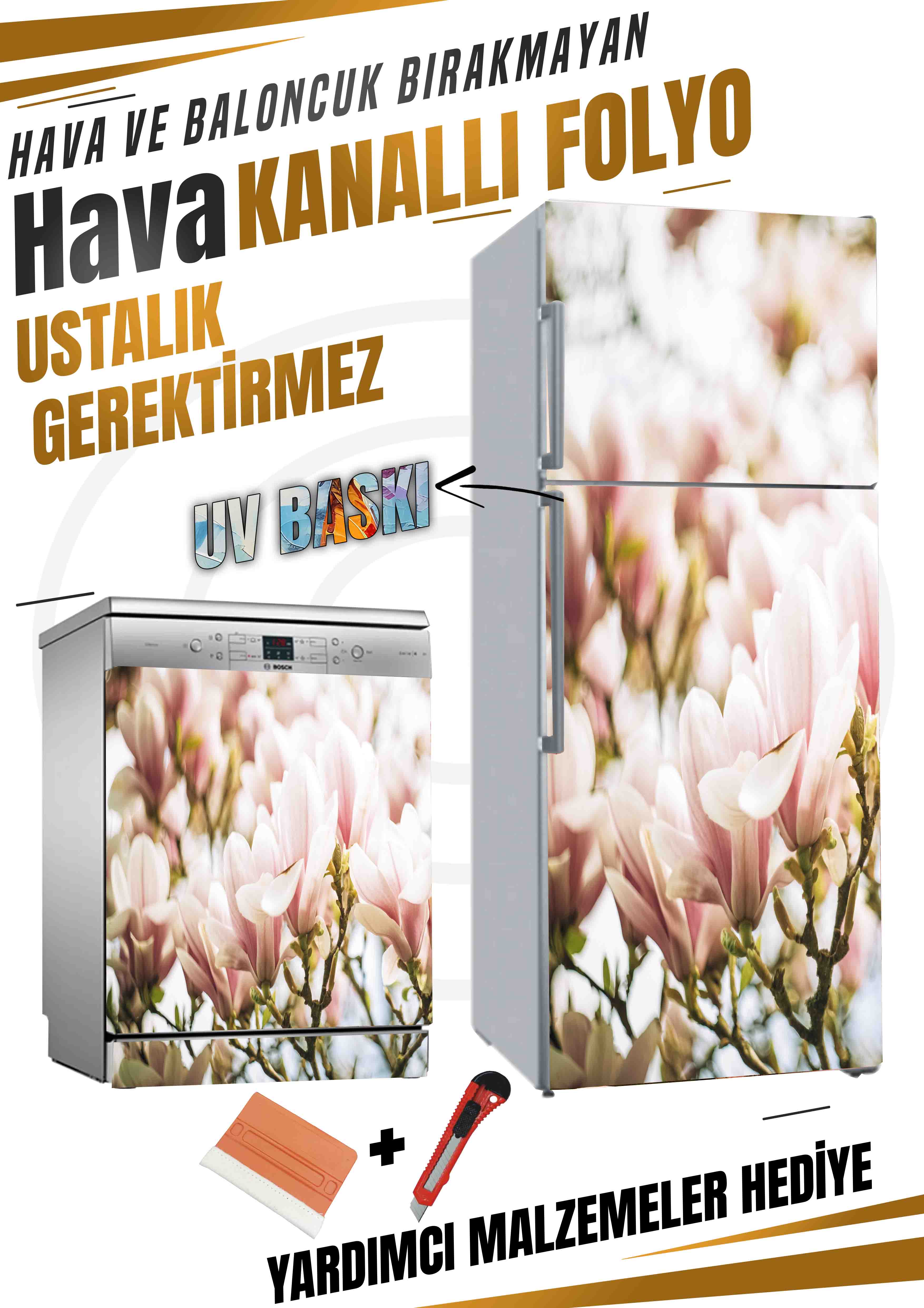 Çiçek Desenli Folyo Baskı Kaplama