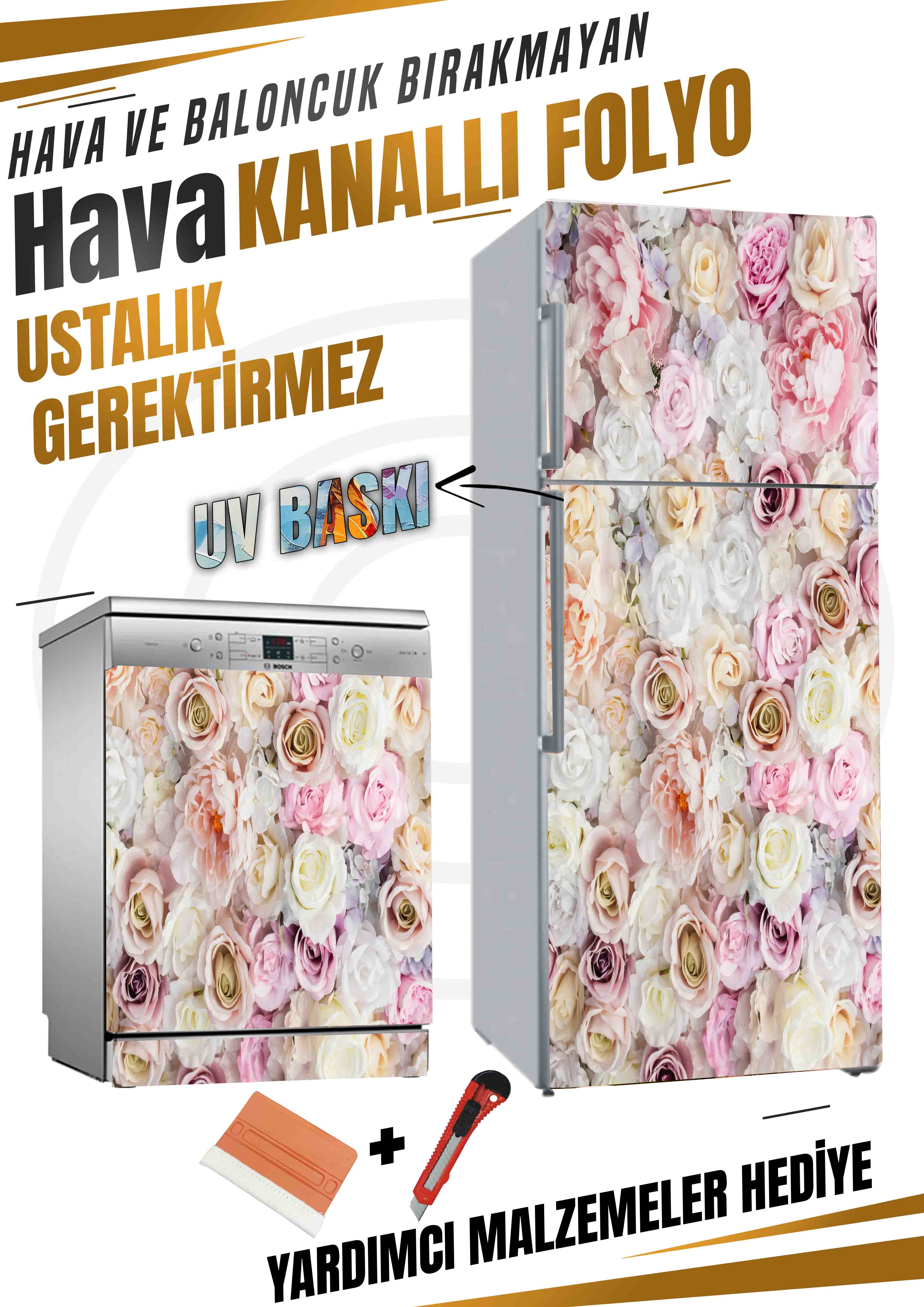 Gül Desenli Folyo Baskı Kaplama