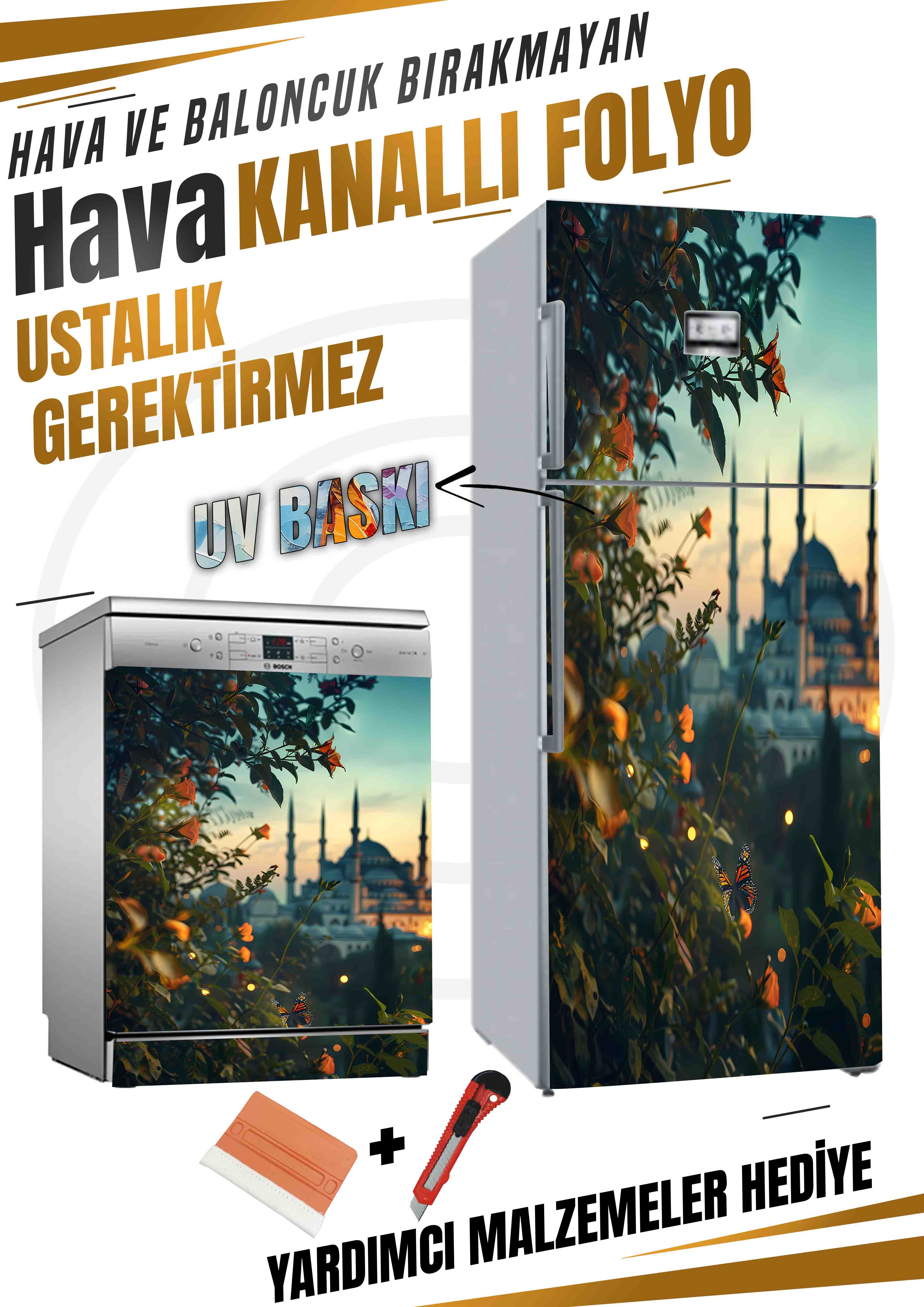 Çiçek desenli Buzdolabı kapı ve bulaşık makinası kaplama