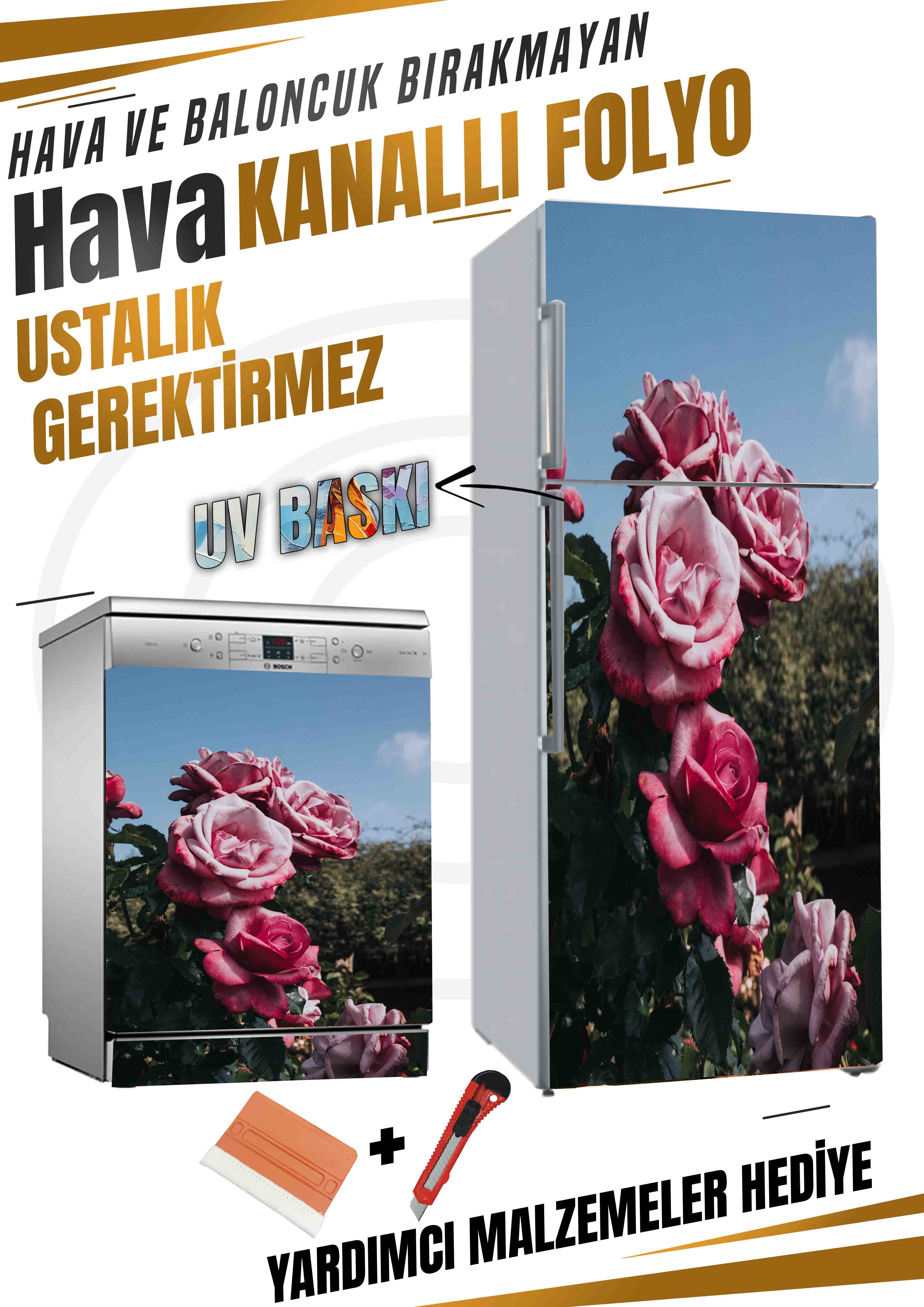 Gül Desenli Folyo Baskı Kaplama