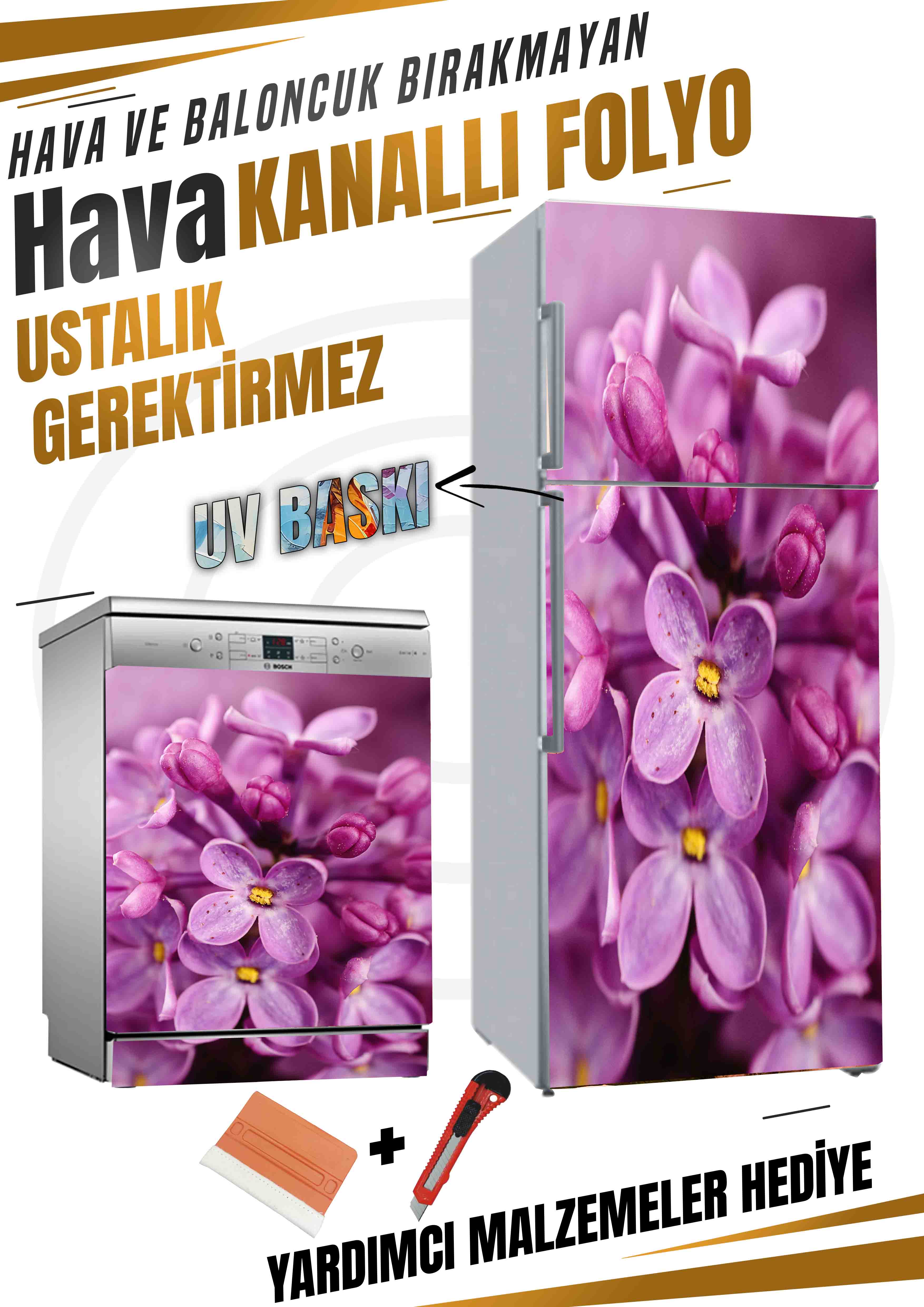 Leylak Çiçeği Desenli Folyo Baskı Kaplama