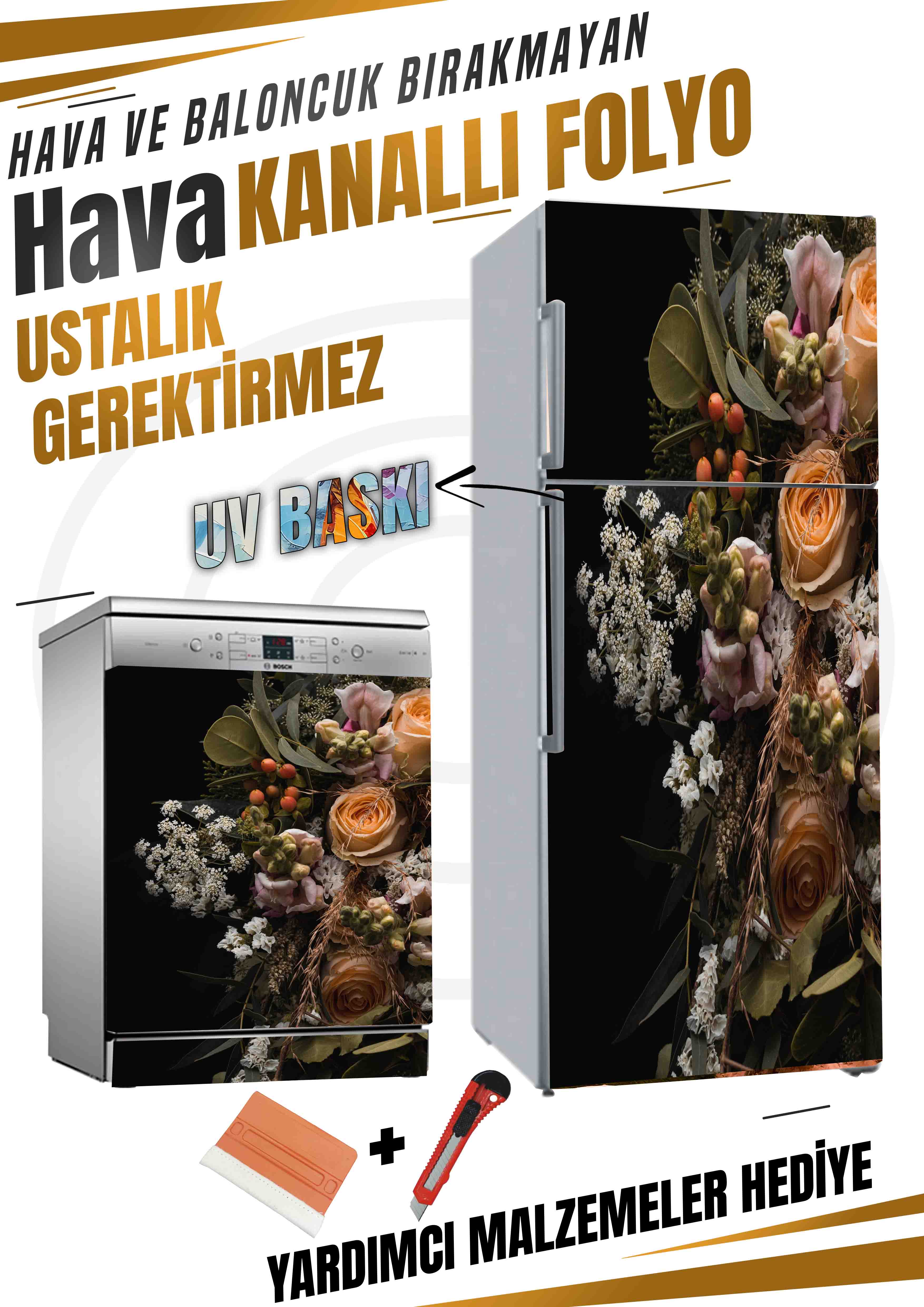 Çiçek Desenli Folyo Baskı Kaplama