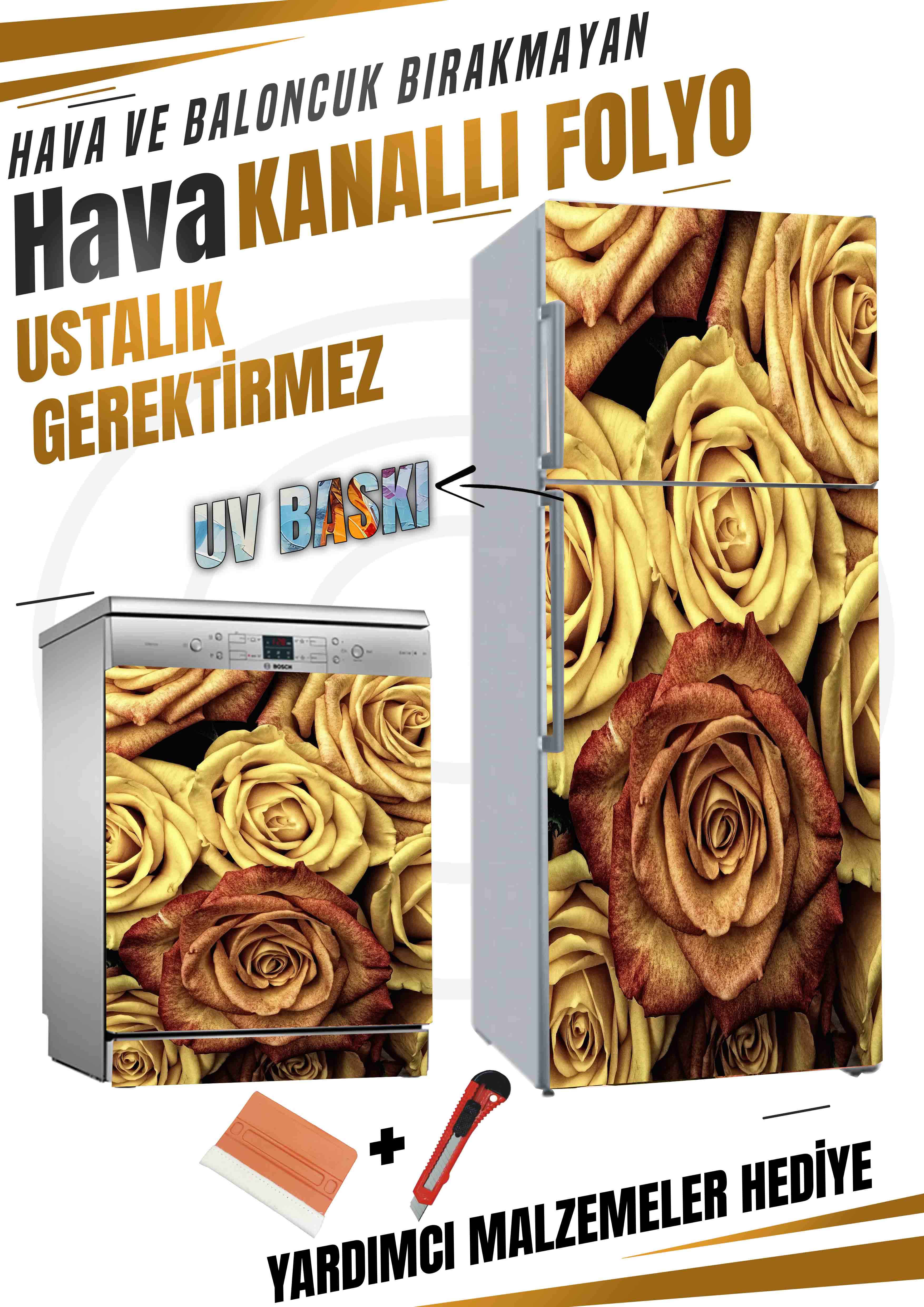 Gül Desenli Folyo Baskı Kaplama