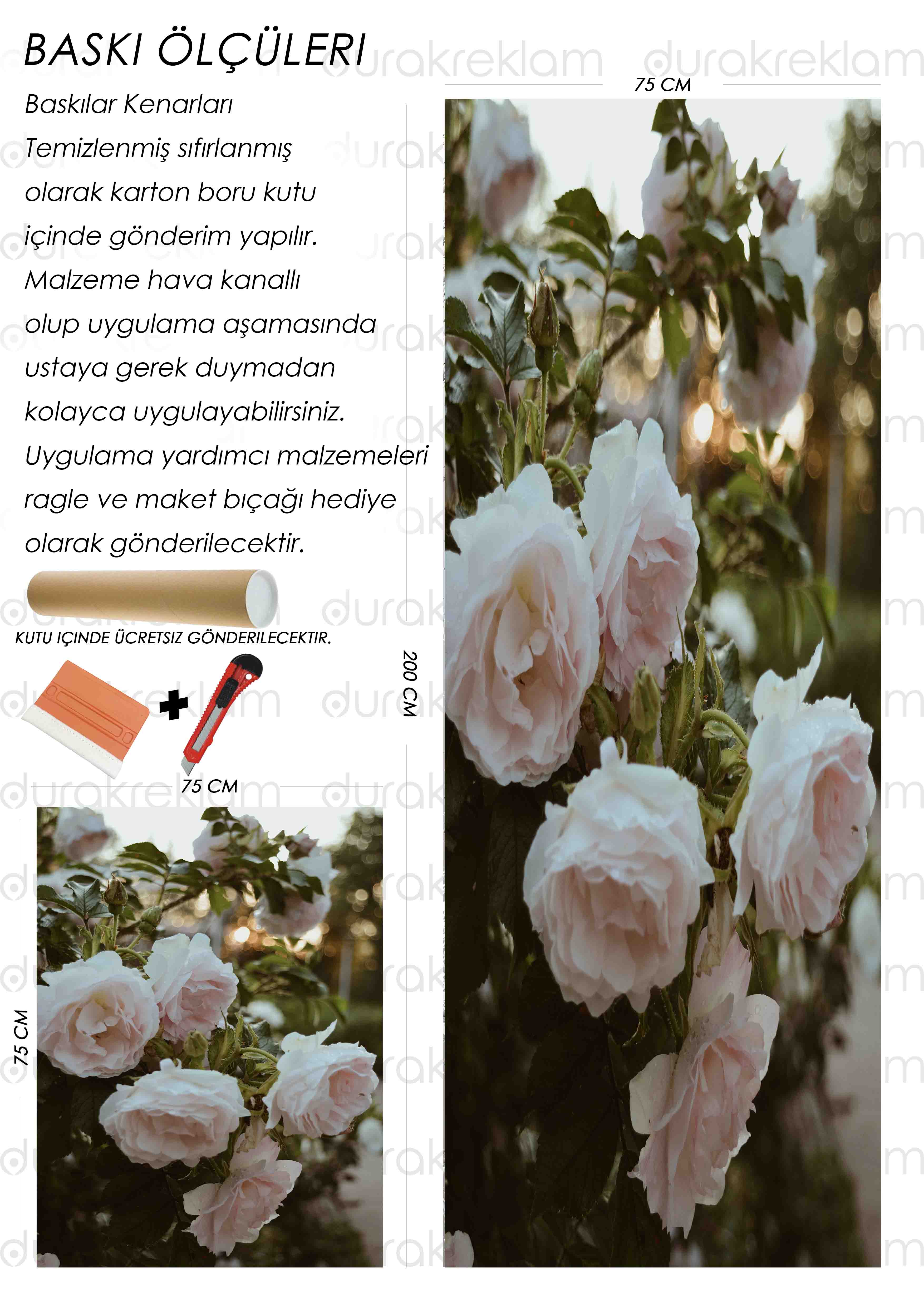 Gül Desenli Folyo Baskı Kaplama