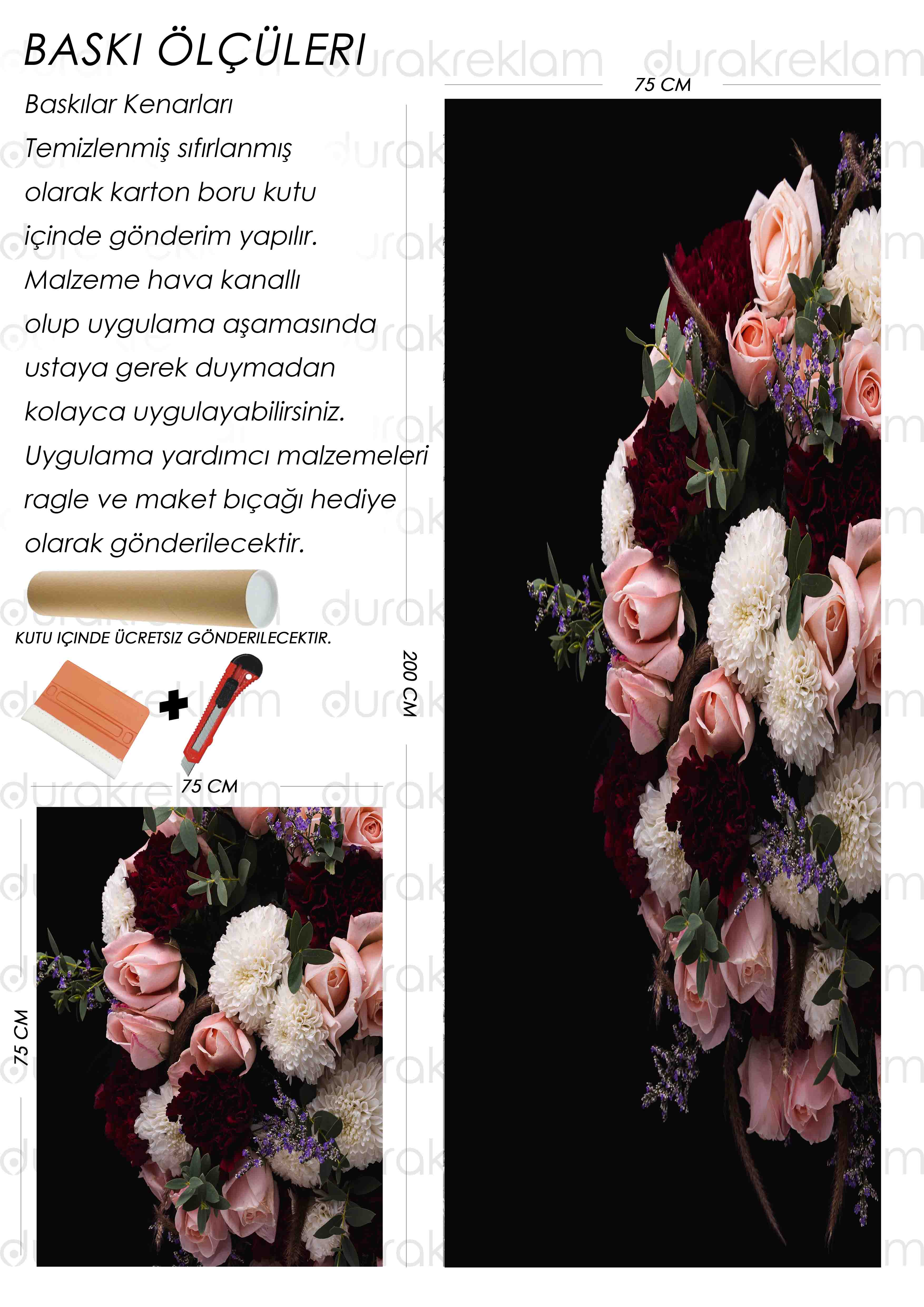 Çiçek Desenli Folyo Baskı Kaplama