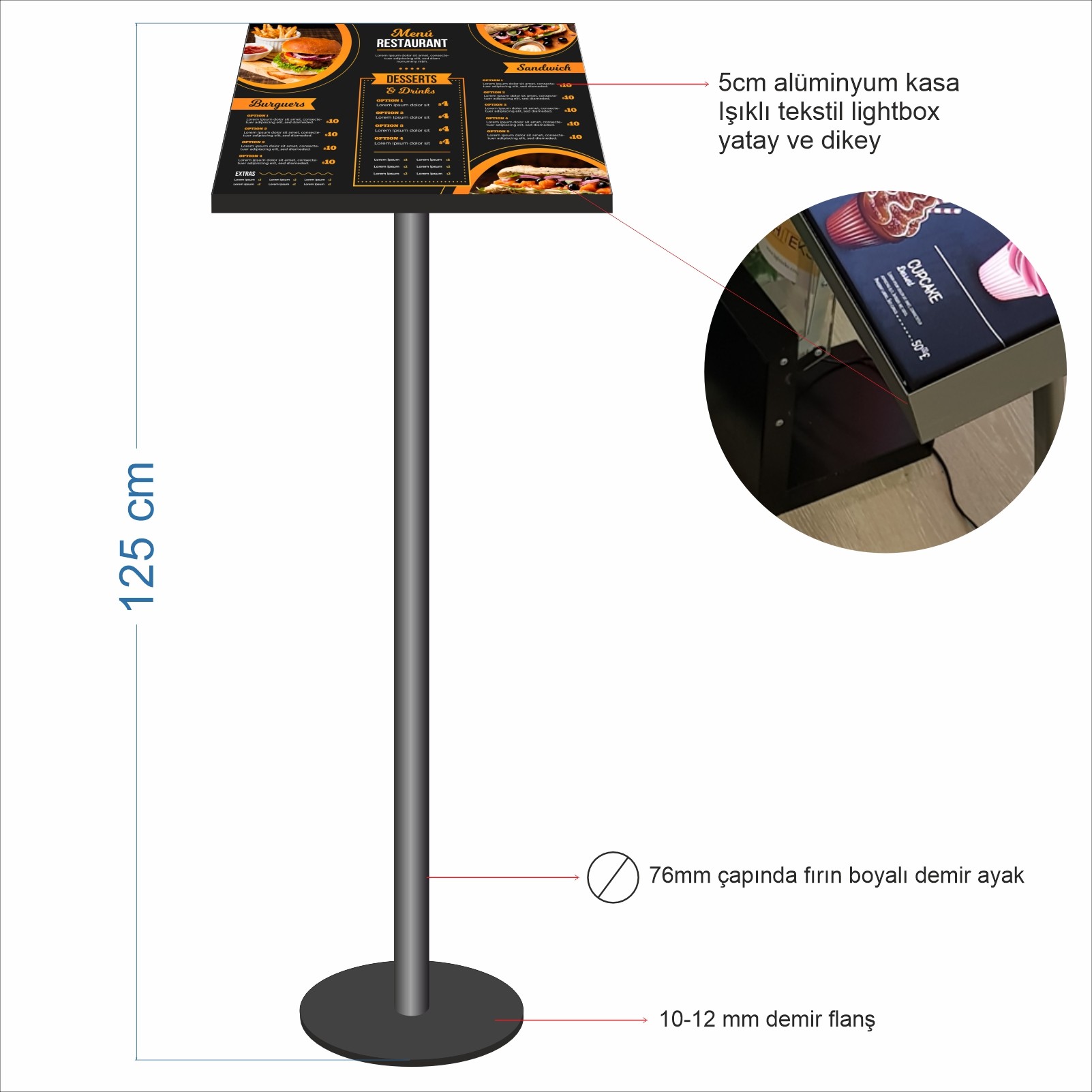 Ayaklı Işıklı Lightbox Menu