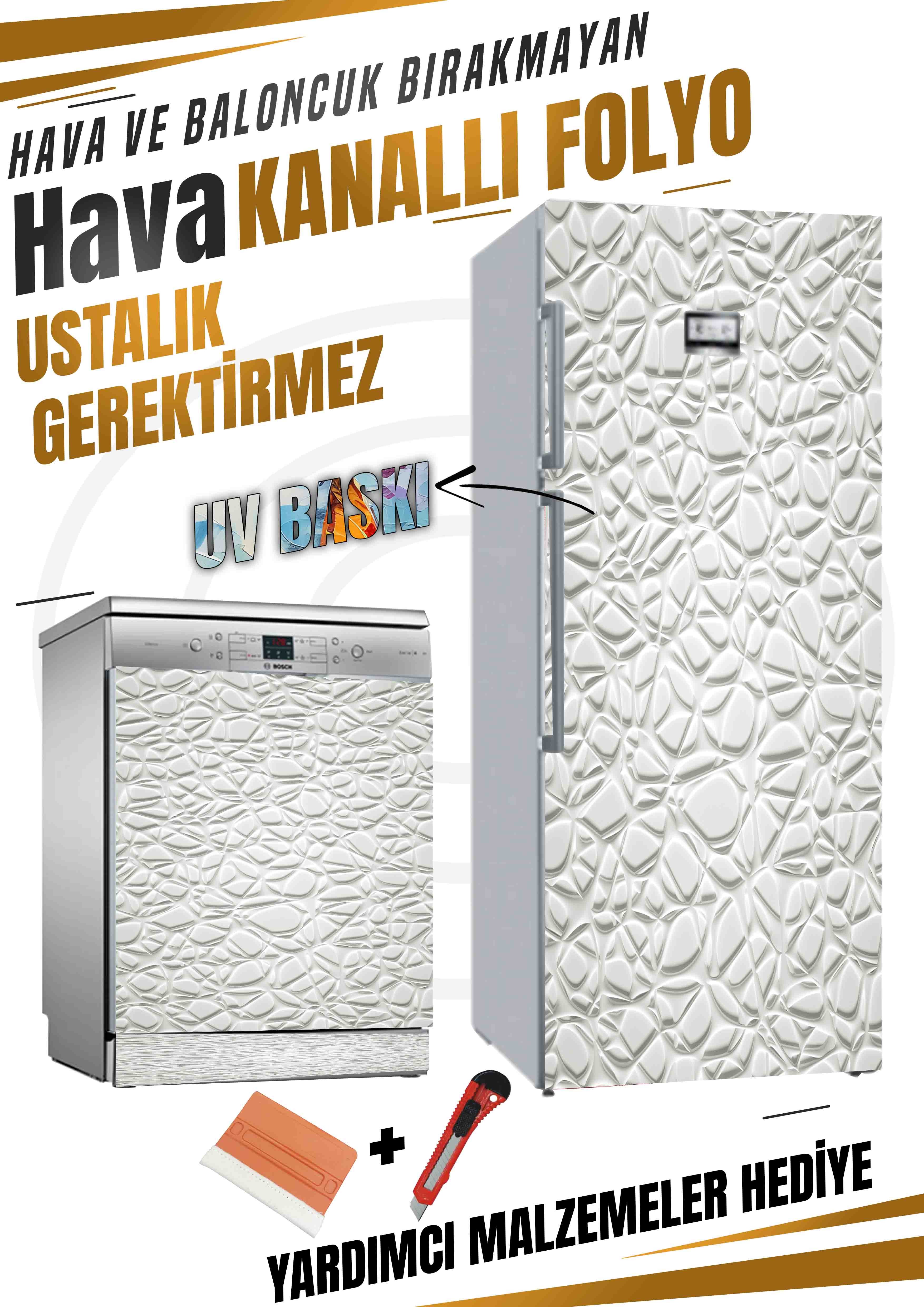 Beyaz Desenli Folyo Baskı Kaplama