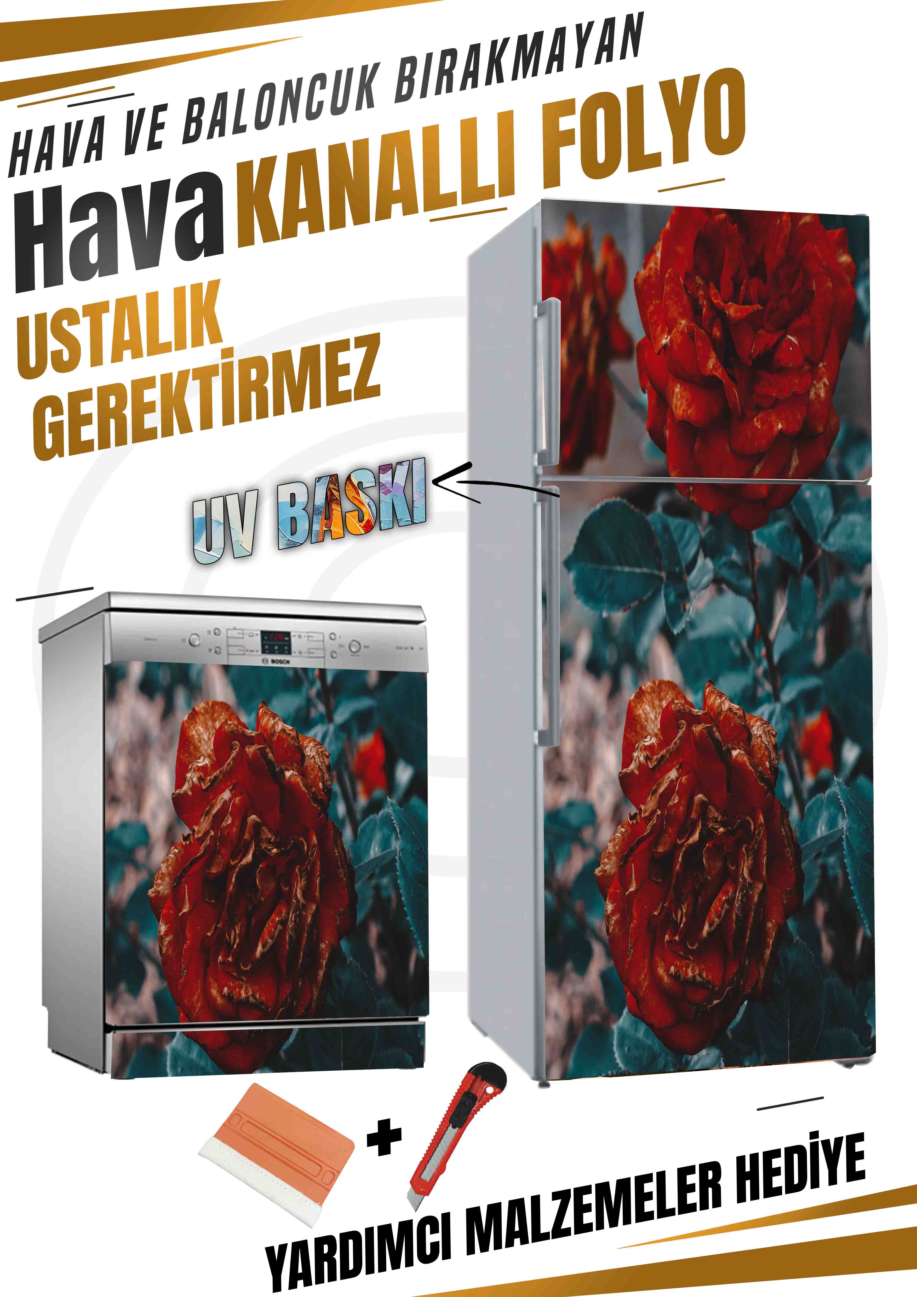 Gül Desenli Folyo Baskı Kaplama