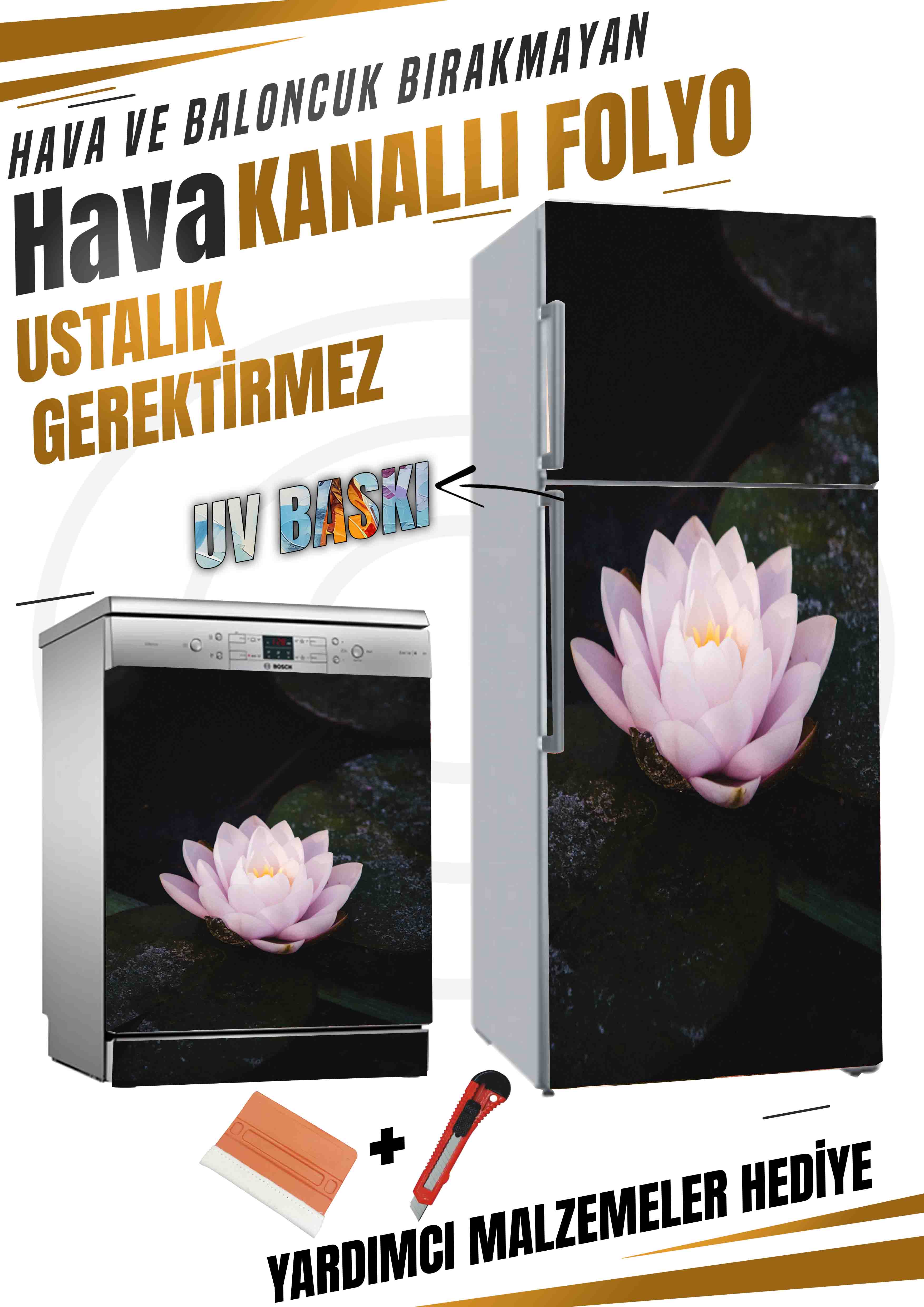 Lotus Çiçeği Desenli Folyo Kaplama