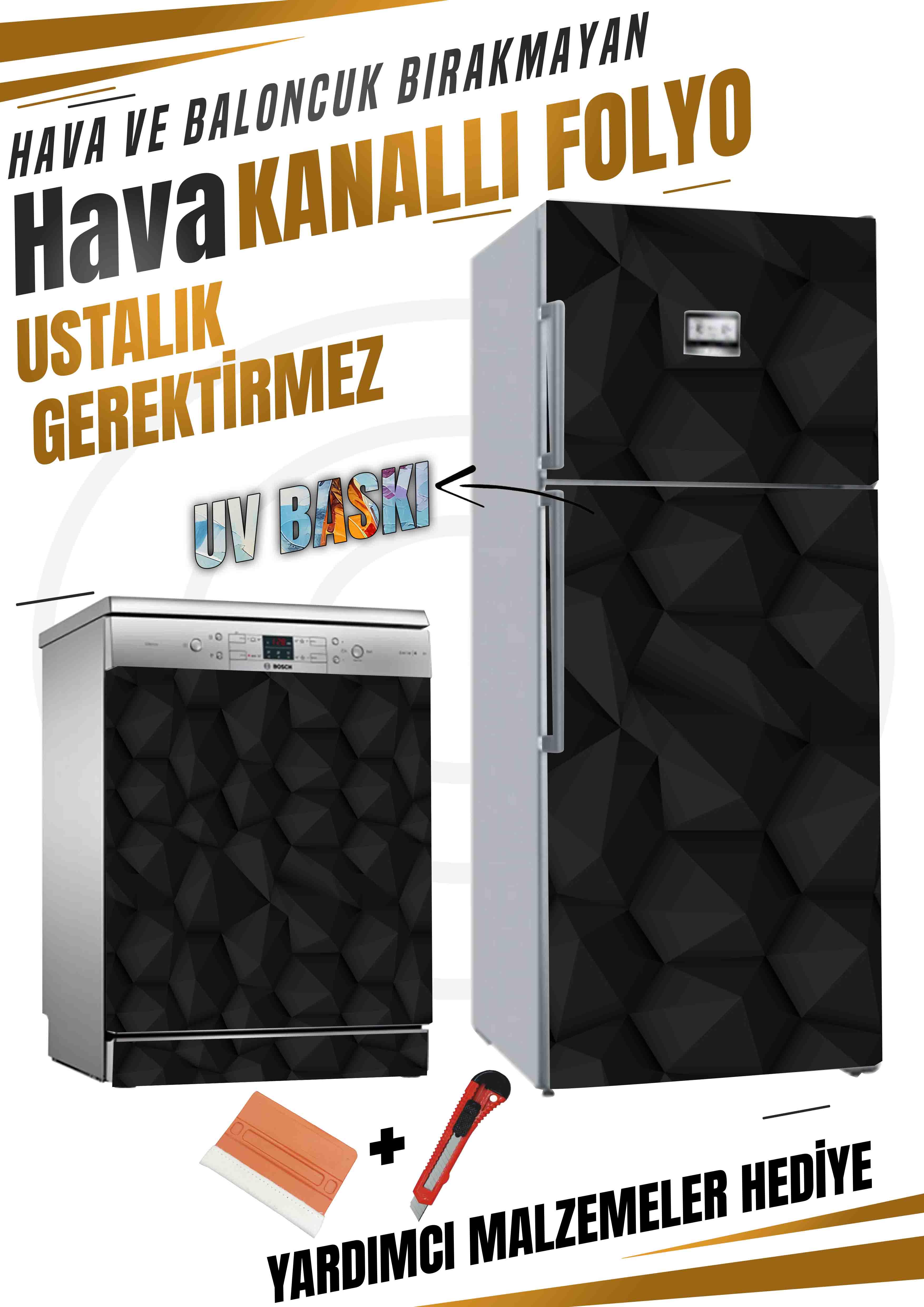 Siyah desenli buzdolabı ve bulaşık makinası kaplama