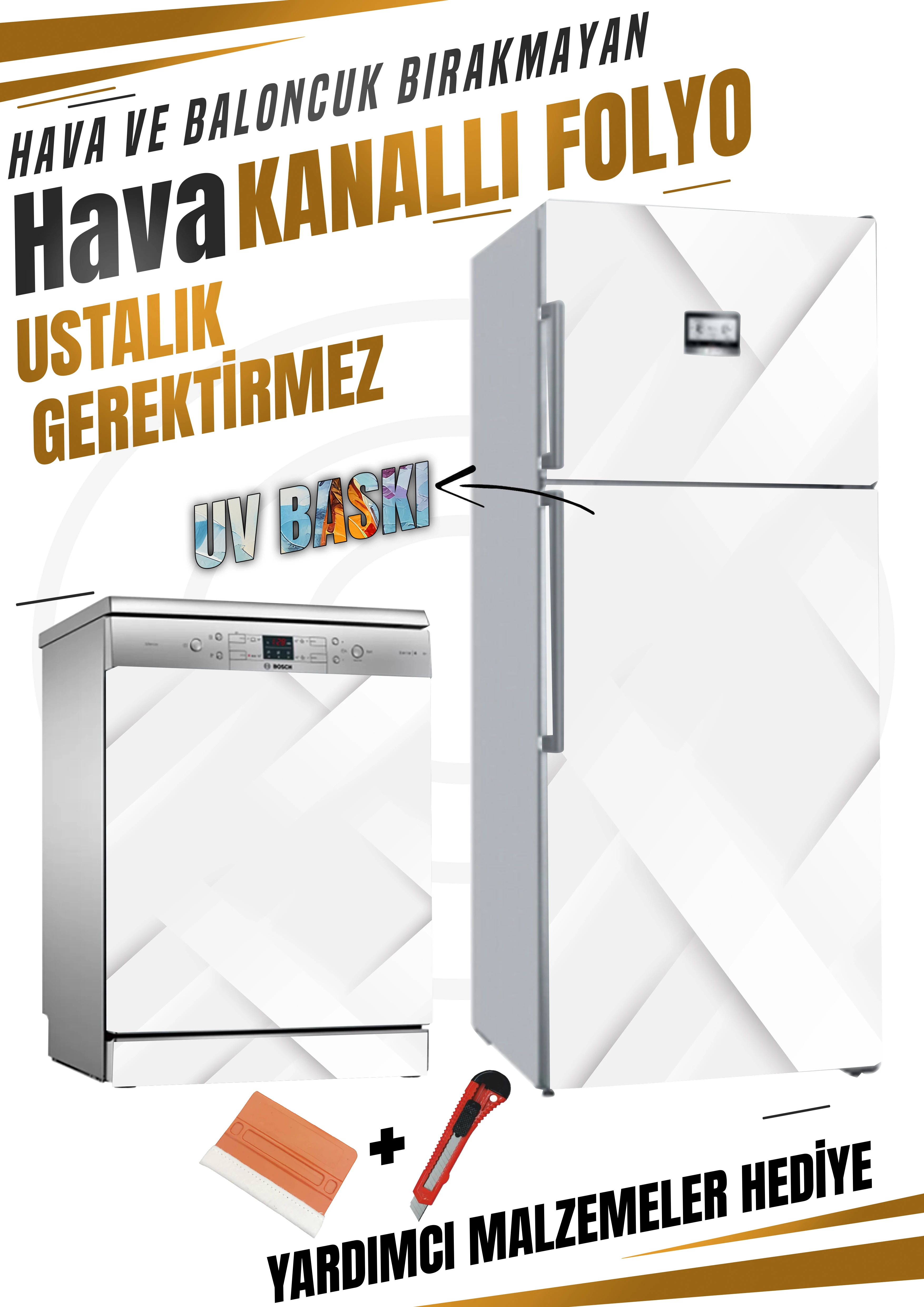 Beyaz Desenli Folyo Baskı Kaplama